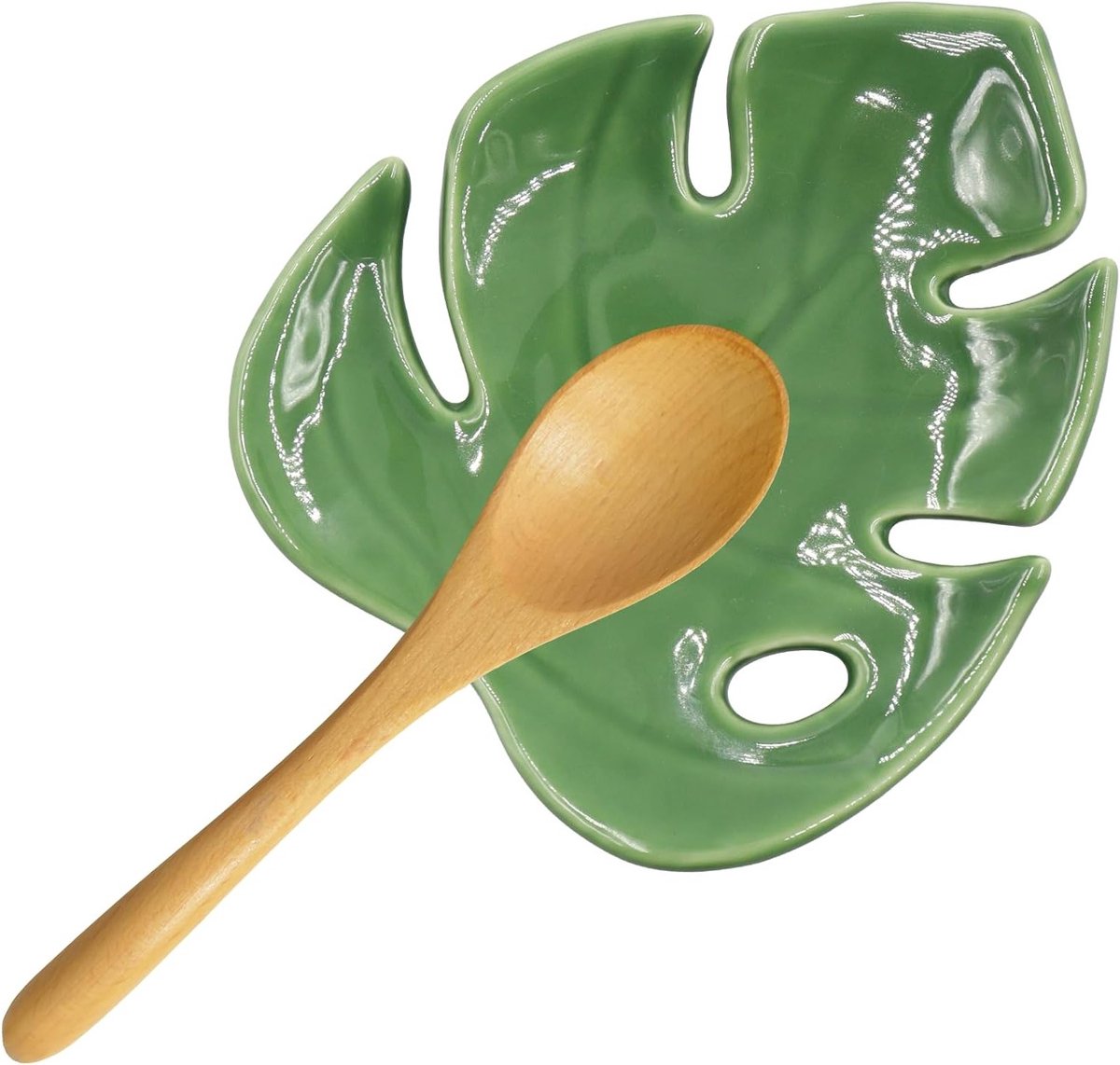 Soeplepelhouder van keramiek in bladvorm, moderne spatula rust voor keukenblad, schattige decoratieve kookaccessoires in groen