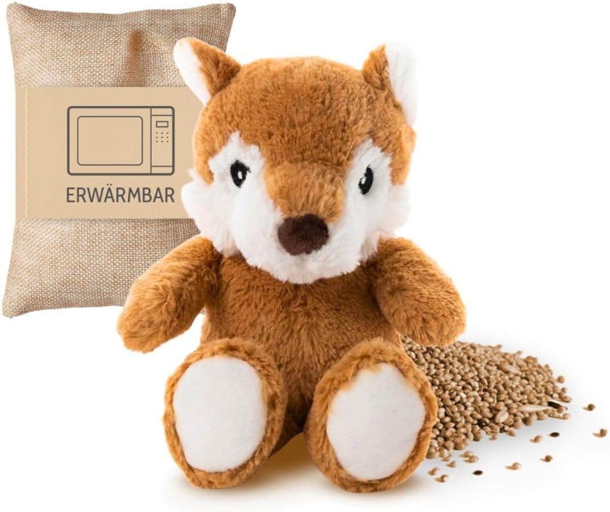 SnelShoppen - Premium MIDI Deluxe Warmte Kussen/Speelgoed voor Baby's en Kinderen - 25 cm Mini Fox met Verwijderbare Milieu Vulling, Natuurlijke Laven