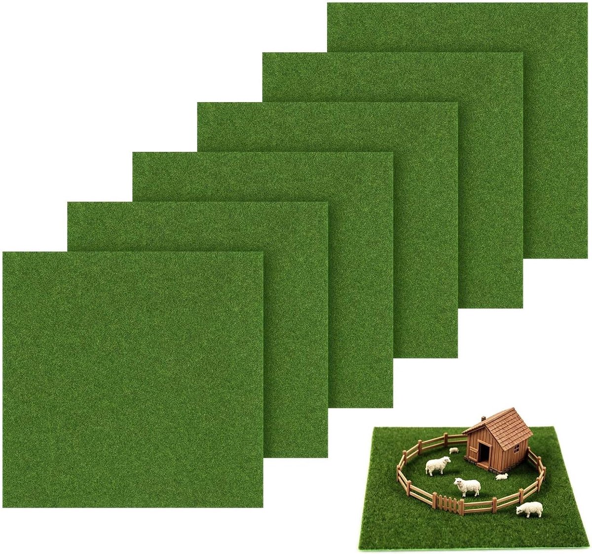 SnelShoppen - 6 Stuks Kunstgras 15x15 cm voor Knutselen, Miniatuurtuin, DIY Projecten, 5 mm Hoog, Perfect voor Miniatuurlandschappen en Tuindecoratie