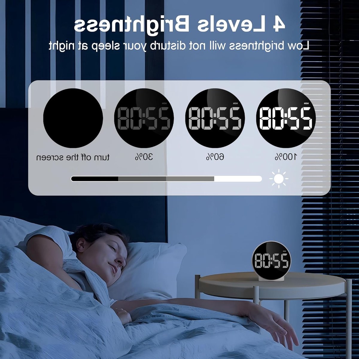 Digitale Wekkerradio met Gebogen LED Scherm, Rond Tafelklok met Dubbele Alarmen, Sluimerfunctie, 4 Helderheidsniveaus, 12/24U, Ideaal voor Slaapkamer en Woonkamer