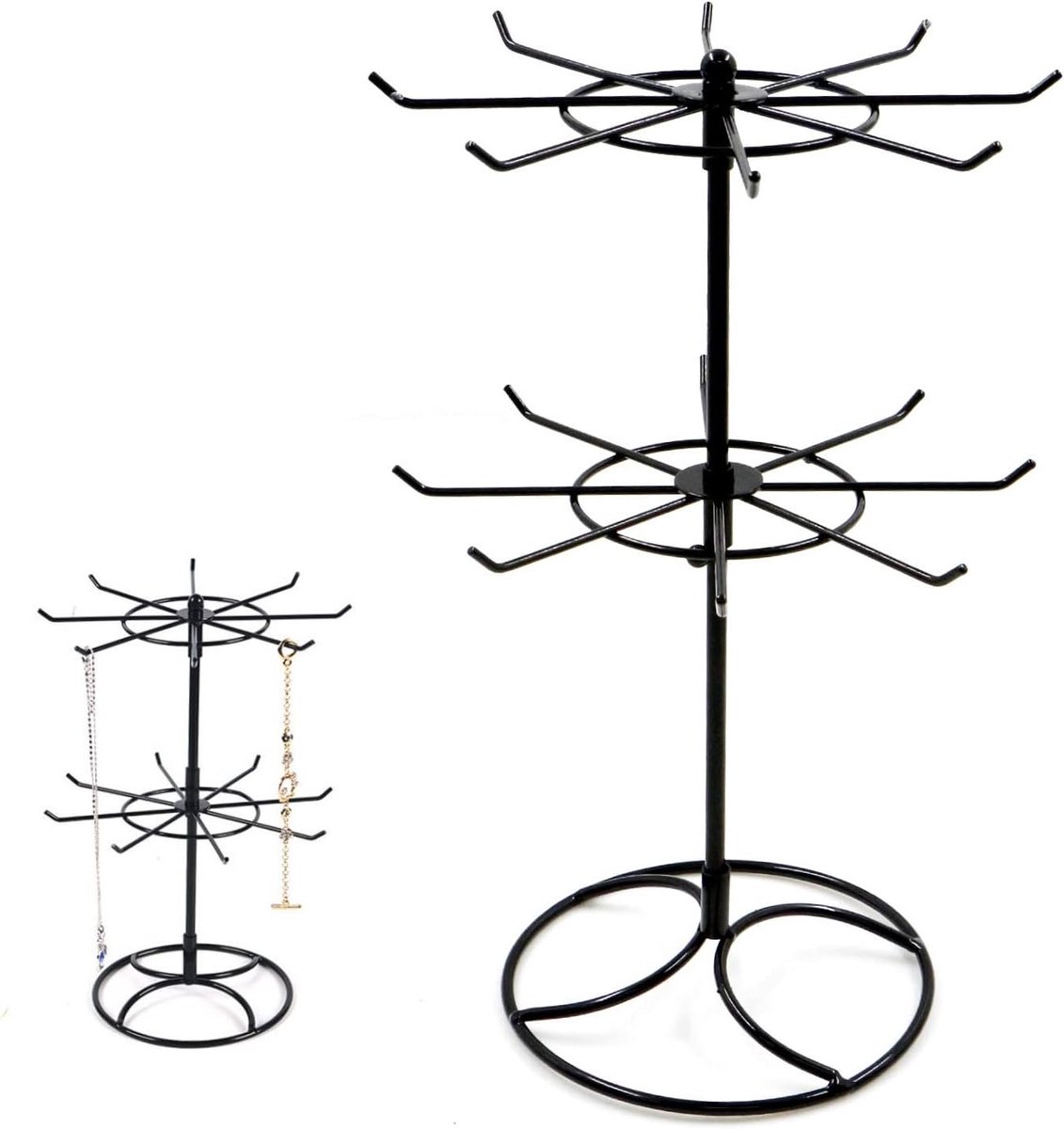 Ronde Sieradenhouder met 2 Niveaus voor Oorbellen, Ringen, Armbanden en Horloges - Demonteerbare Accessoire Organizer in Zwart