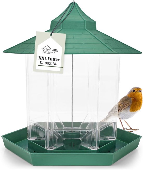 SnelShoppen - Vogelhuisje voor Hangende Vogelvoeder Green Plastic Voederdispenser voor Tuin, Balkon, Patio - Voederlantaarn voor Mezen, Spreeuwen, Eek