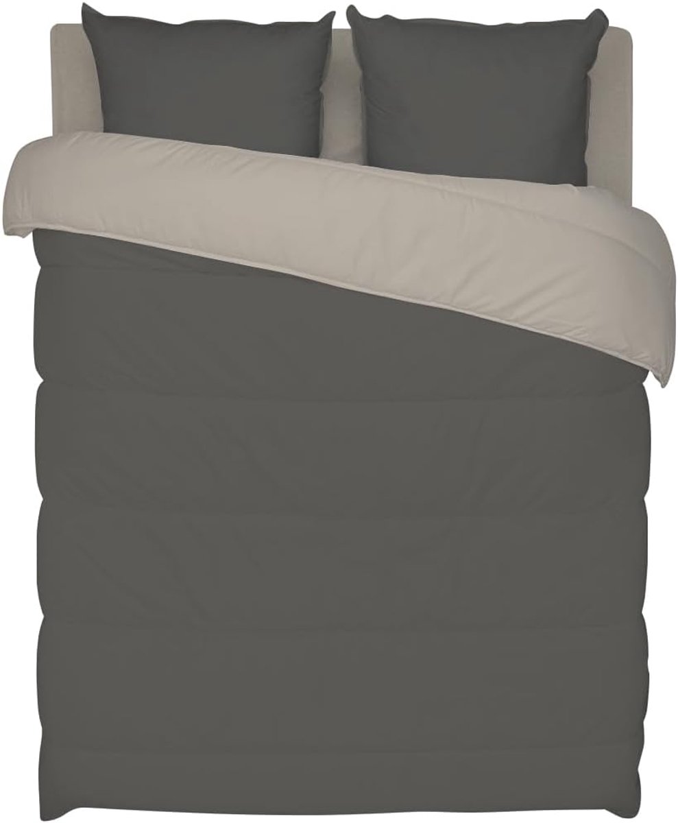 SnelShoppen - Couette Couvre-Lit 140x200 cm, Microfiber, Graphite/Chamois, Reversible Dekbedhoes, Bedsprei, Sofa Cover, Perfect voor Alle Seizoenen