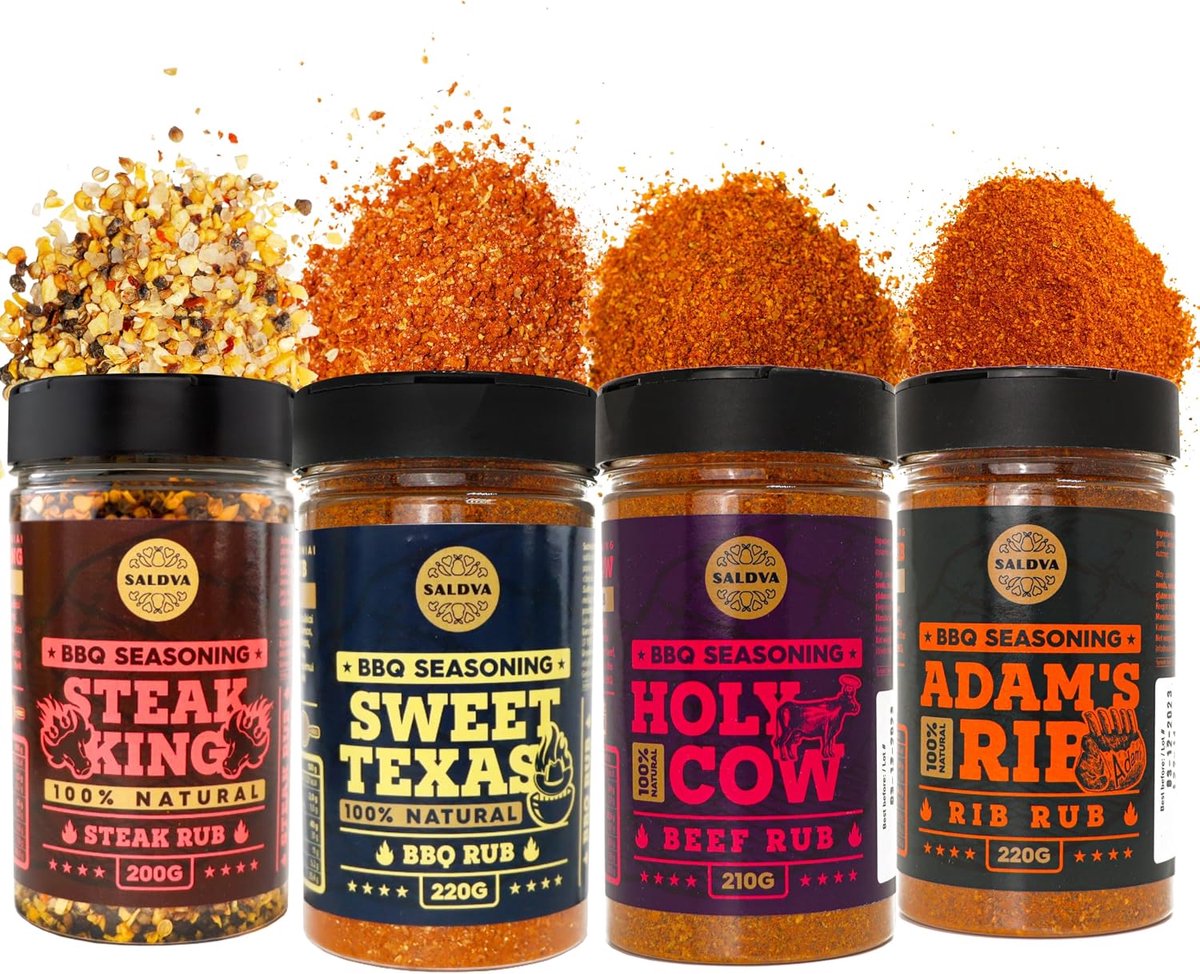 SnelShoppen - Meat Lovers BBQ Kruiden Set - 4 Premium Rubs voor Vlees, Natuurlijke Ingrediënten, Perfect voor Grillen, Barbecue, Feest en Tuin