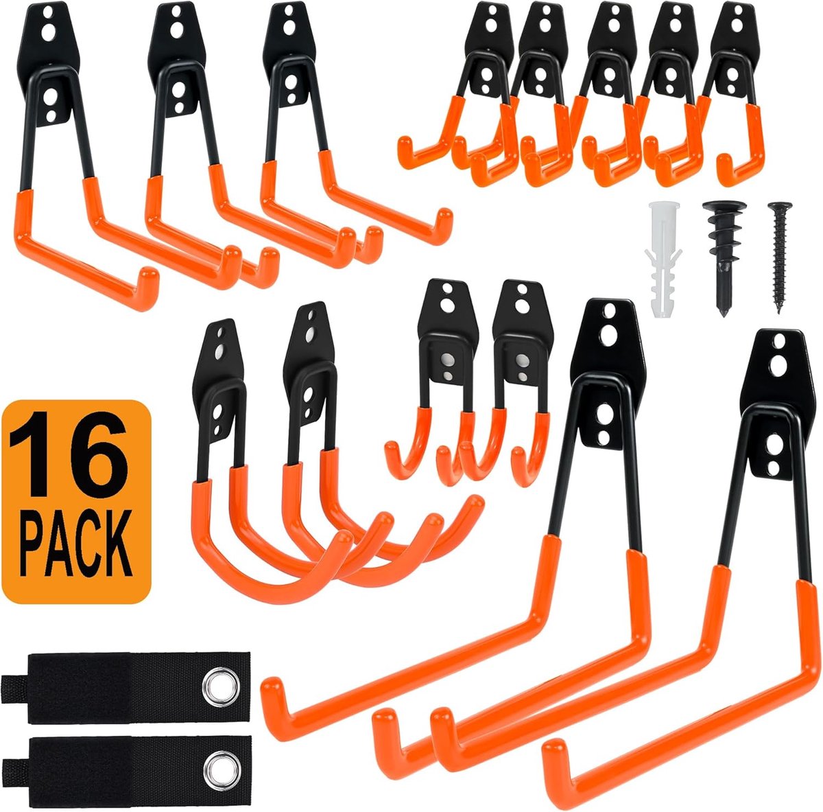 SnelShoppen - 16 Pcs Garage Wandhaken Organizers voor Heavy Duty Gereedschap, Duurzaam en Ruimtebesparend Ontwerp voor Garage, Werkplaats en Thuisgebr