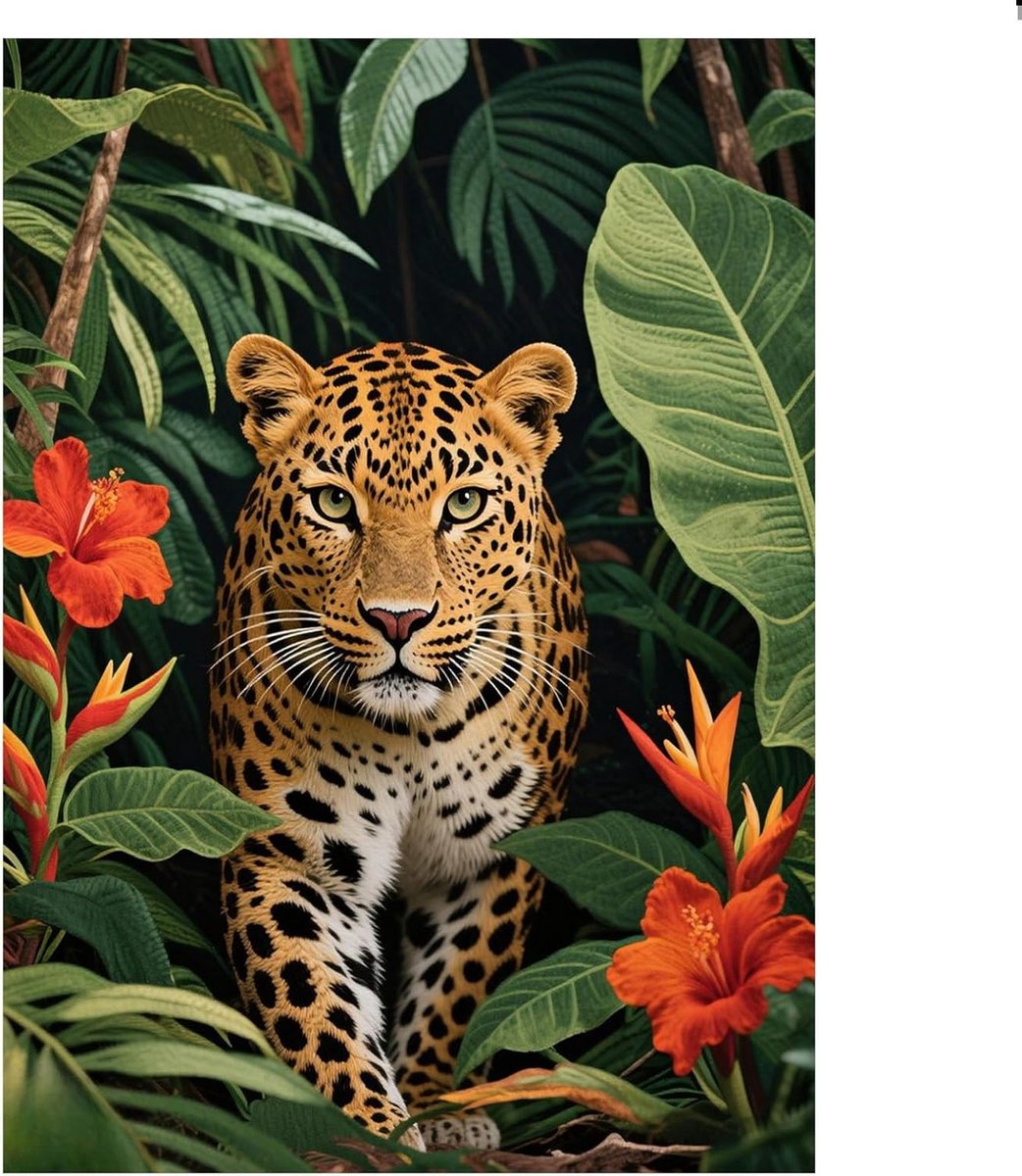 Ronde Diamant Schildering van een Luipaard in de Jungle - DIY Borduurpakket voor Volwassenen met Volledige Kit 30x40cm, Creatief Kunstproject en Puzzel voor Thuis
