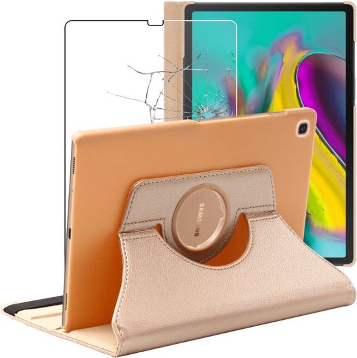 ebestStar - Hoes geschikt voor Samsung Galaxy Tab S5e 10.5 T720/T725, Roterende Etui, Case, 360° Draaibaar hoesje, Goud + Gehard Glas