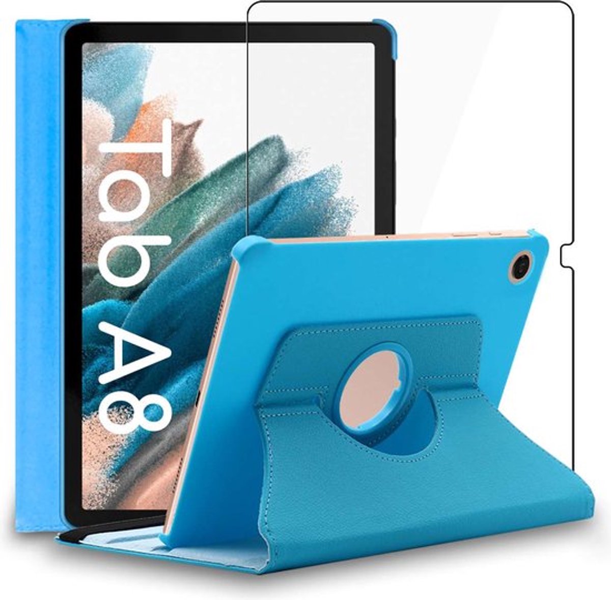 ebestStar - Hoes geschikt voor Samsung Galaxy Tab A8 10.5 (2021) SM-X200 X205, Roterende Etui, Case, 360° Draaibaar hoesje, Blauw + Gehard Glas