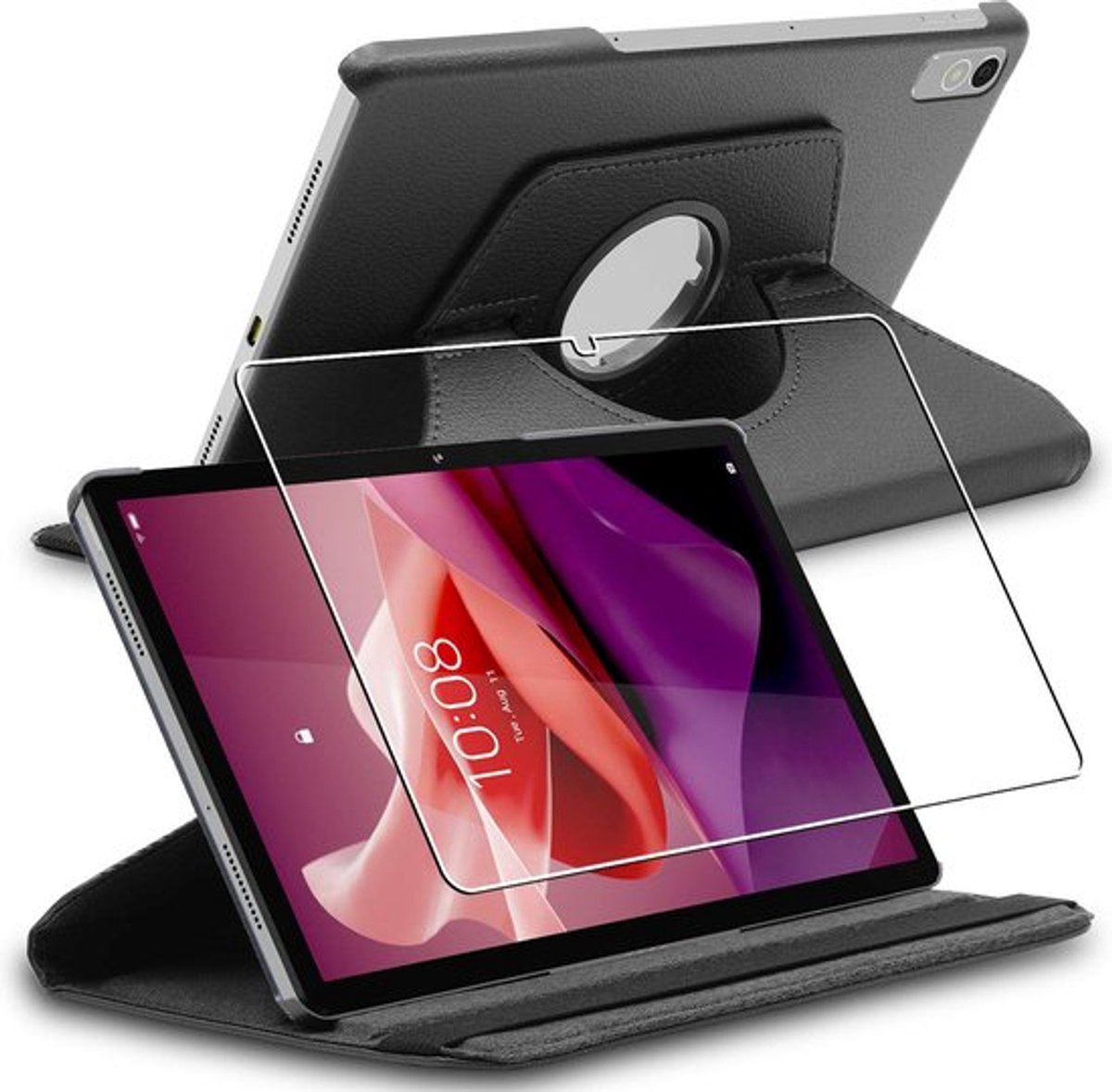ebestStar - Hoes geschikt voor Lenovo Tab P12 (2023), Roterende Etui, Case, 360° Draaibaar hoesje, Zwart + Gehard Glas