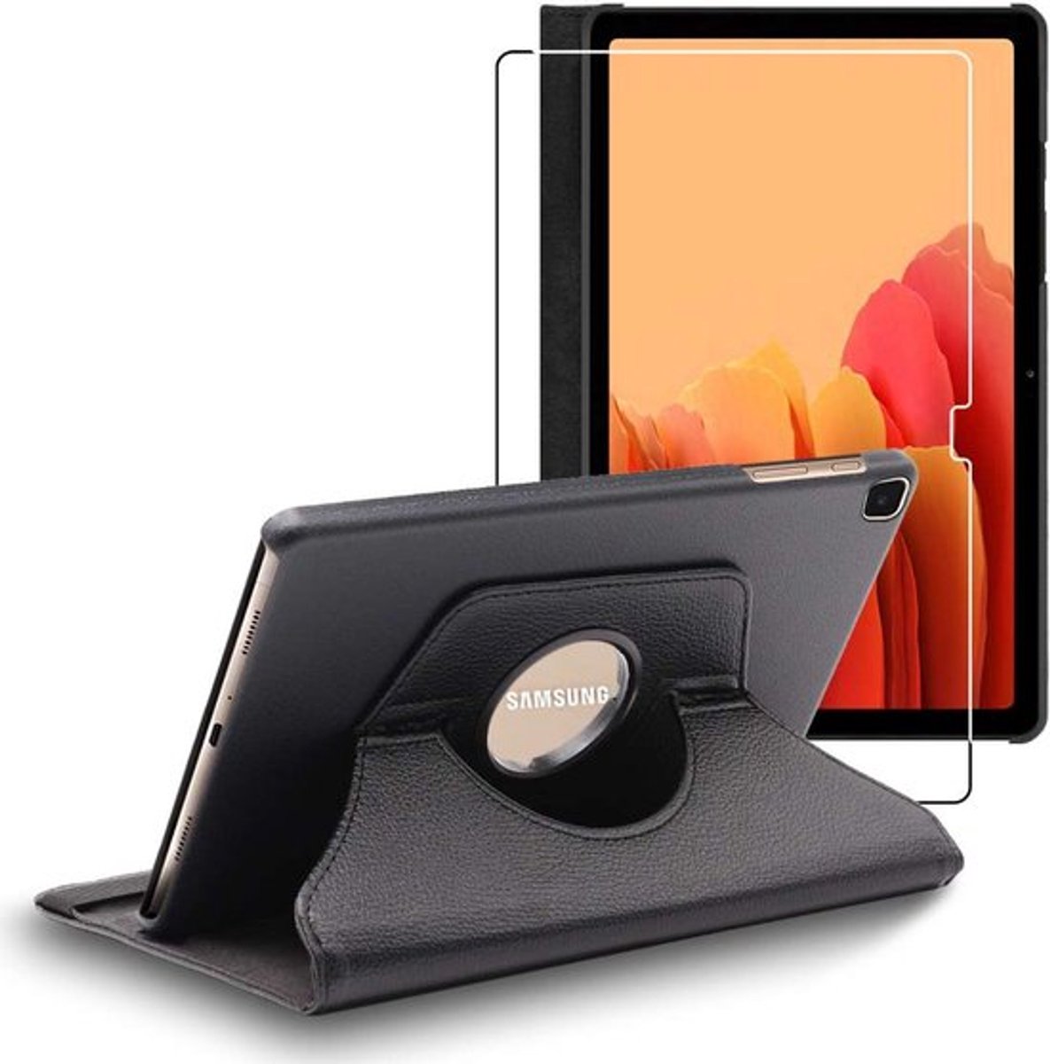 ebestStar - Hoes geschikt voor Samsung Galaxy Tab A7 10.4 T505 (2022, 2020), Roterende Etui, Case, 360° Draaibaar hoesje, Zwart + Gehard Glas