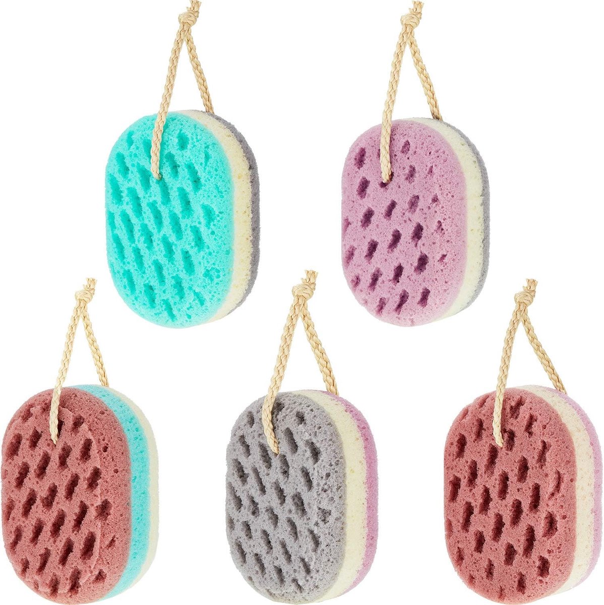 SnelShoppen - Pack van 5 Zachte Bad Sponsen, Soothing, Natuurlijke Vezels voor Volwassenen en Kinderen, Random Kleuren, Perfect voor Douche en Bad