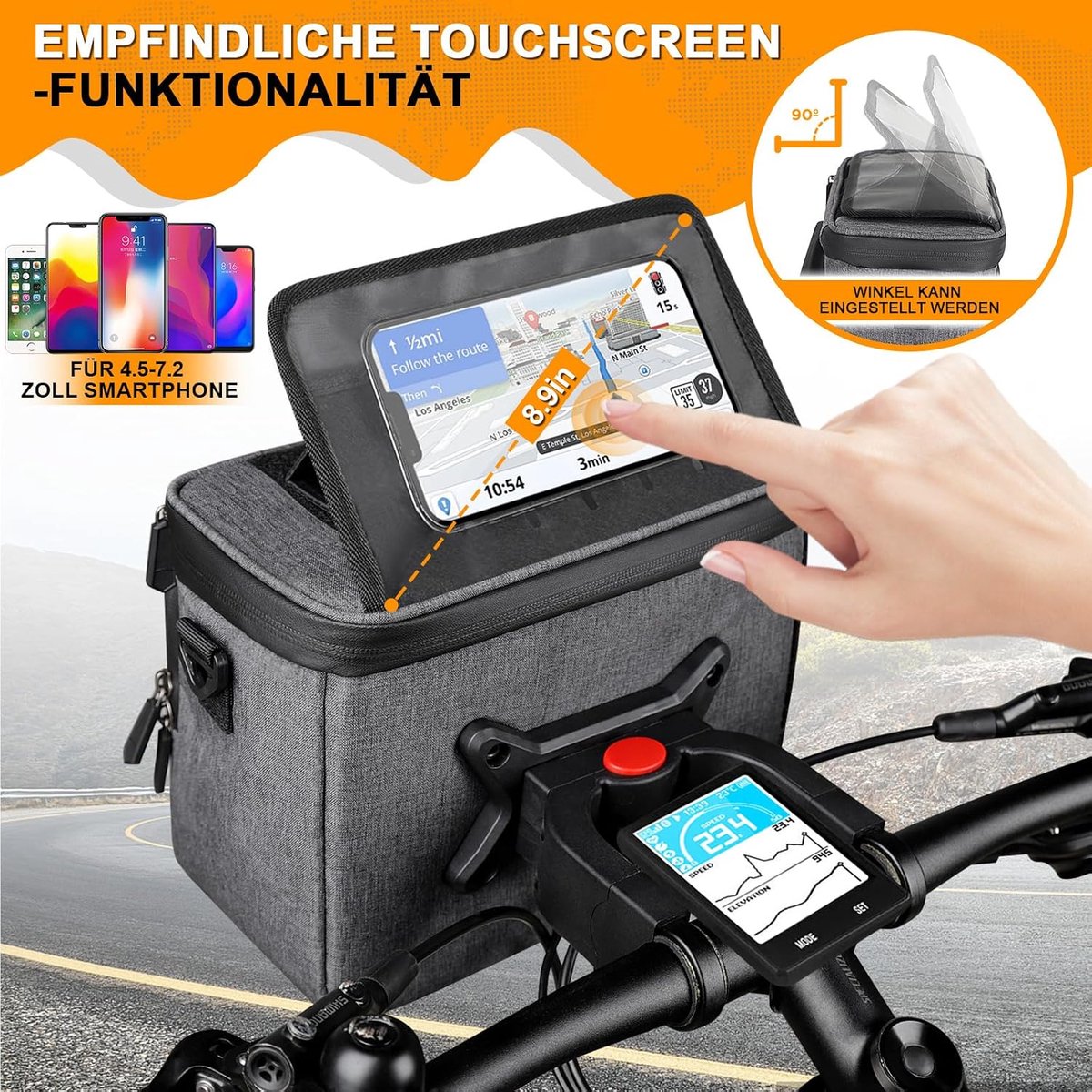 SnelShoppen - Fietshandtas 5.5L Waterdicht met Touchscreen Telefoonhouder en Schouderriem - Universeel voor E-Bike, Mountainbike, Stadsfiets en Fietst
