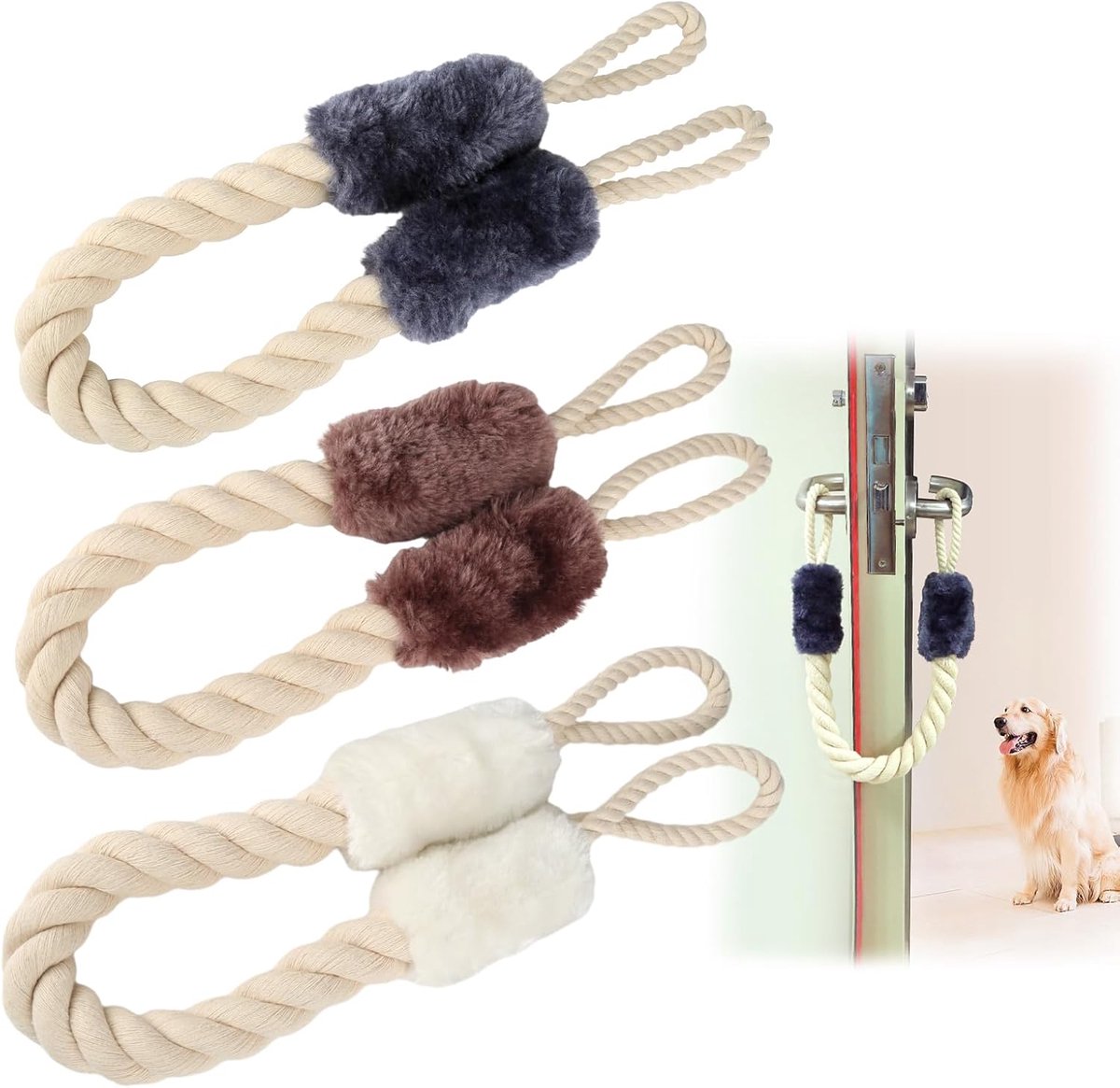 Thijox - Set van 3 Katoenen Deurstoppers met Klembescherming voor Huisdieren en Kinderen - Veiligheid, Bescherming van Deuren, Muren en Vingers - Mult