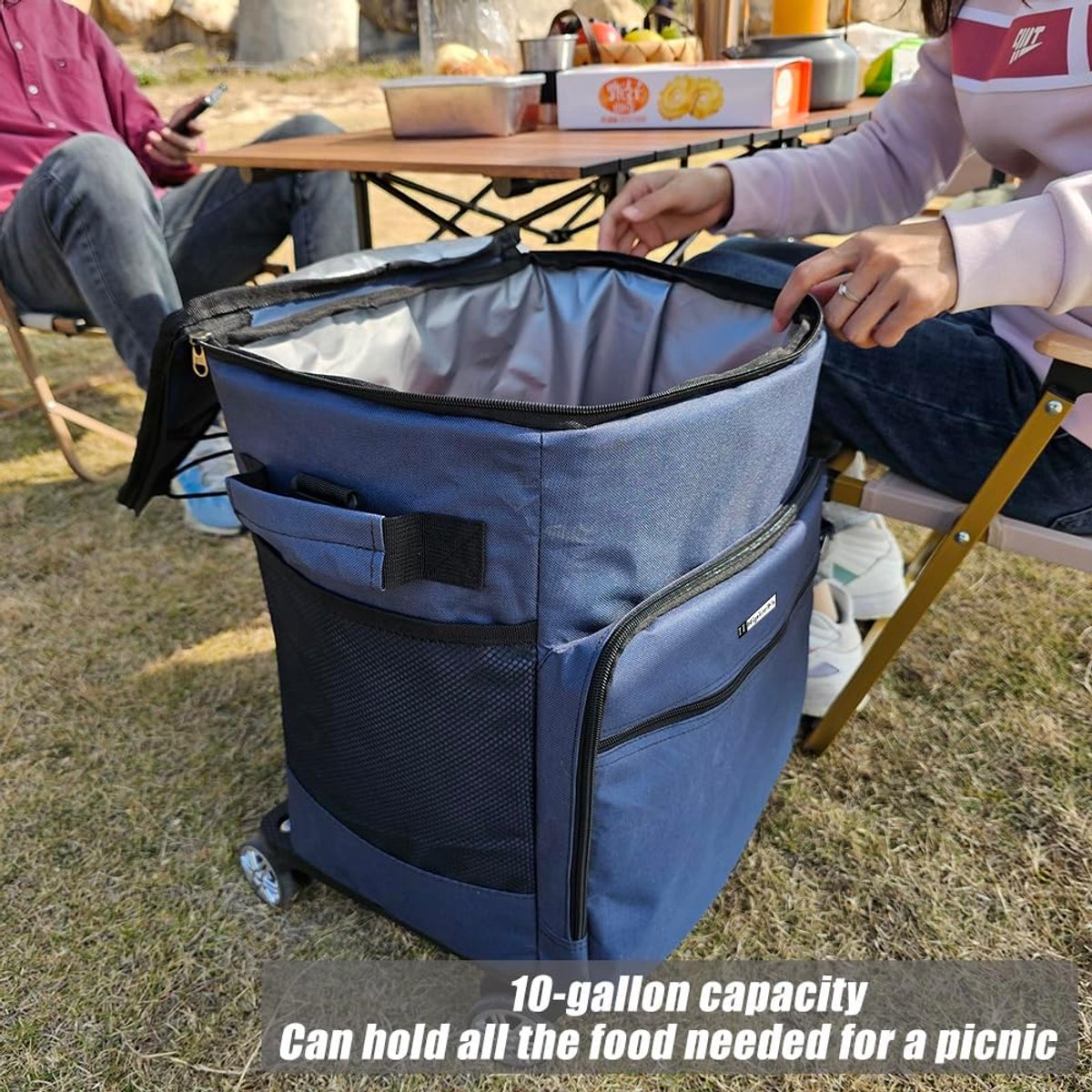 SnelShoppen - Grote Cooler Bag op Wielen - 40L Vouwbare Koelbox voor Strand, Camping, Picknick en Reizen - Handige Koeltas met Stevige Wielen en Handv