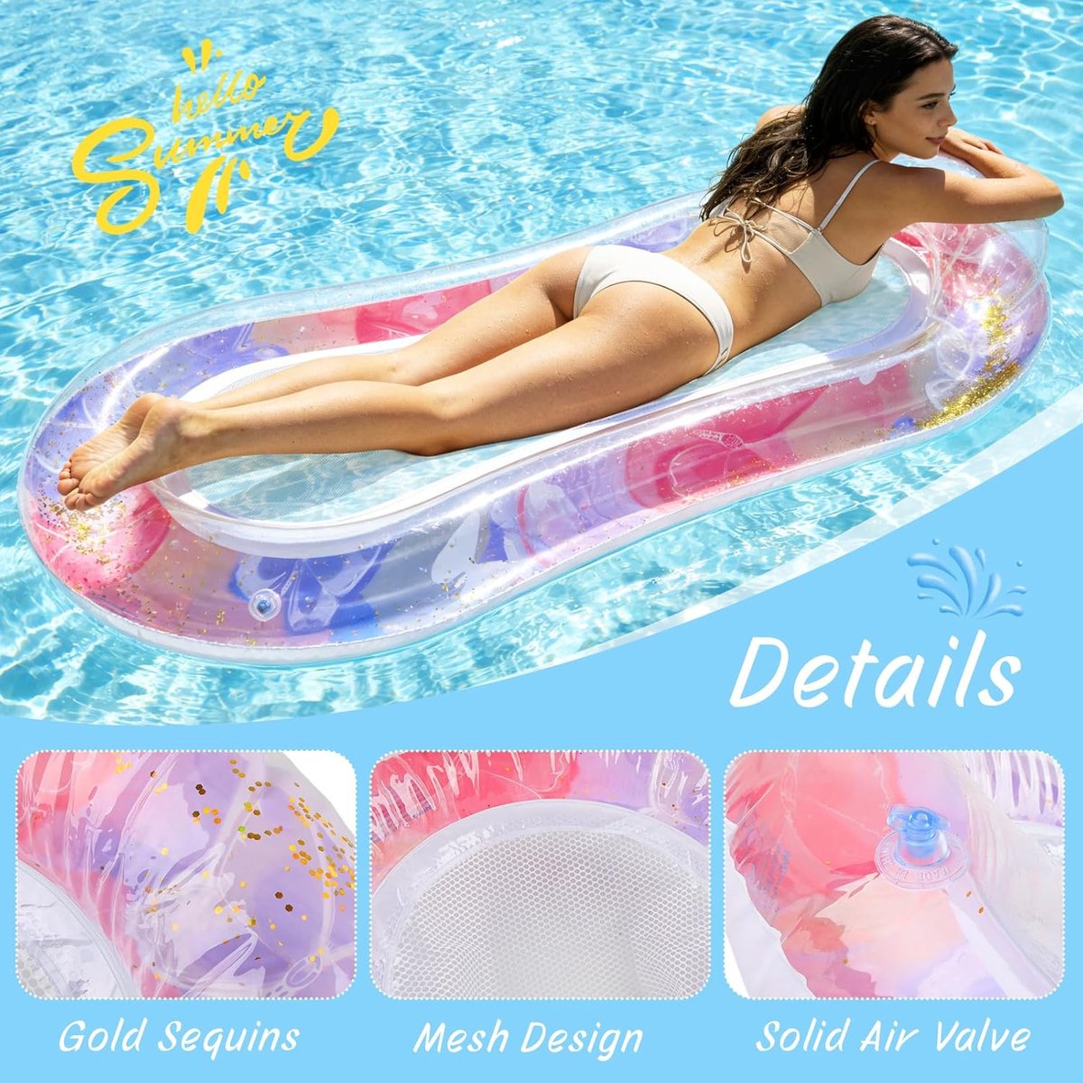 SnelShoppen - Water Hammock met Net - Draagbare en Duurzame Zwembad Lounger - Perfect voor Fotografie, Feesten, Zwemmen - Zwembad Luchtmatras - Ideaal