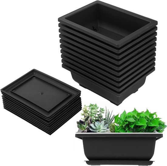 10 Stuks Bonsai Trainingspotten met Onderzetter - Plastic Plant Pot voor Tuin en Balkon 16.5 x 12cm, Ideaal voor Groei en Verzorging