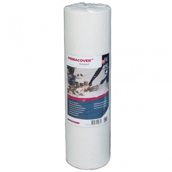 Rouleau de non-tissé blanc pour la protection, avec inscriptions et illustrations.