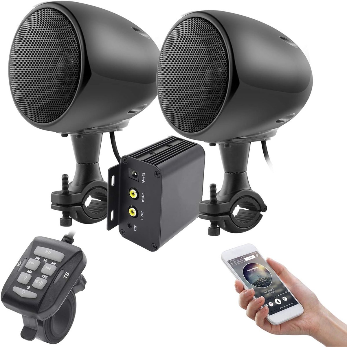Audio Versterker voor Motorfiets met AUX, MP3, FM Radio en Waterdichte 4 inch Stereo Bluetooth Speaker, Geschikt voor ATV, UTV en RZR met 1 tot 1.5 inch Stuur