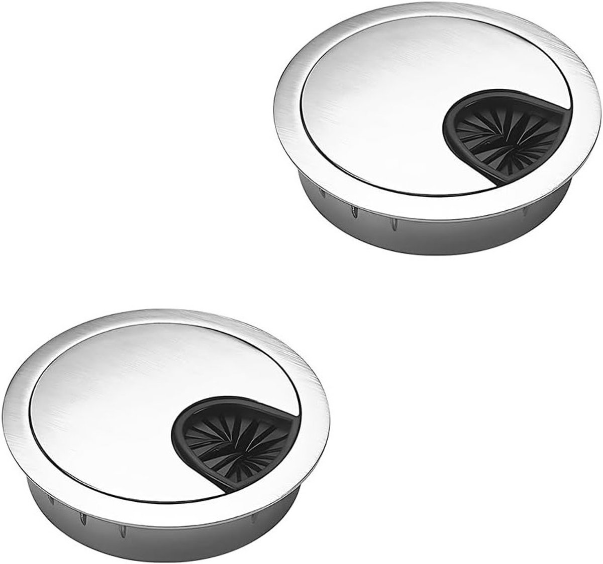 Ronde Kabeldoorvoeren Ø60 mm van Chroom Geplateerd Zamak voor Bureau, Kantoor en Thuisgebruik - 2 Stuks, Kabelbeheer, Desk Accessoires