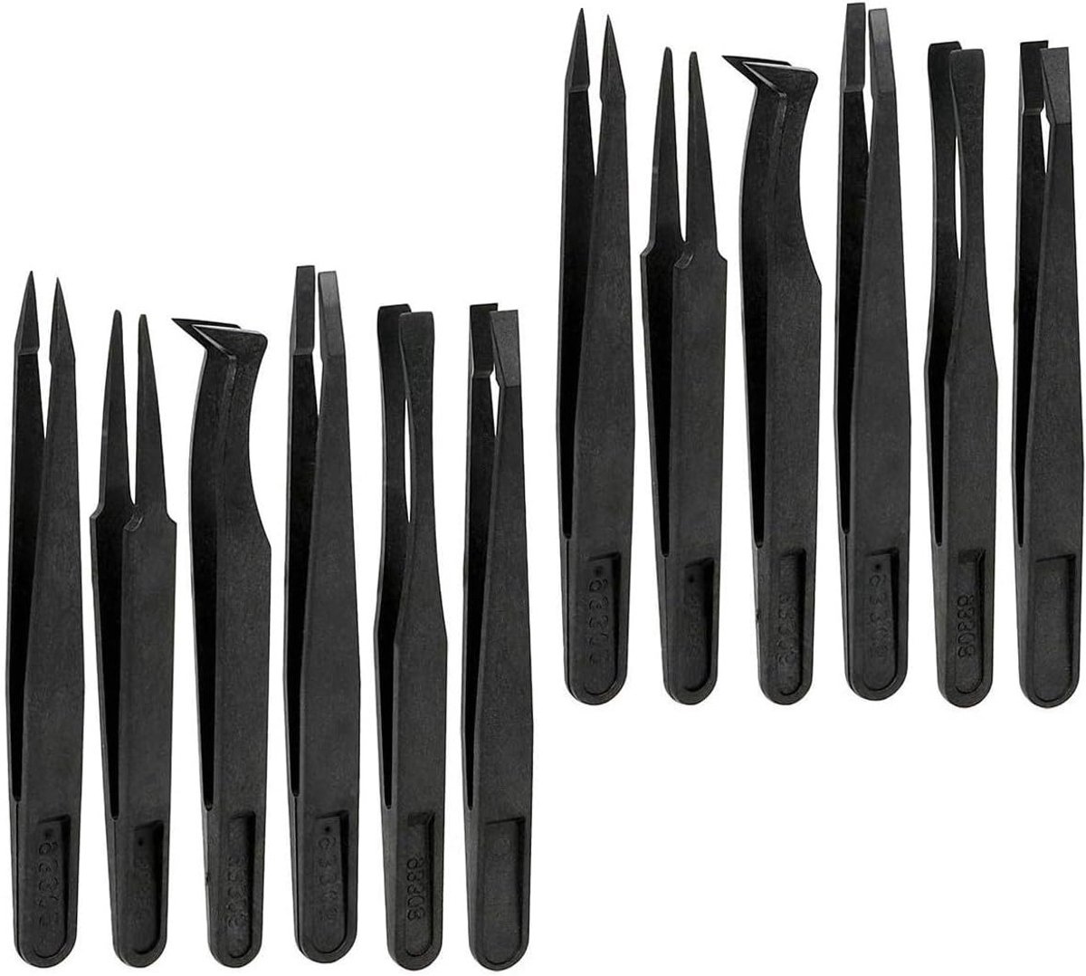 Anti-Static Pincetten Set van 12 Stuks voor Elektronica, Sieraden en Creatieve Projecten - Diverse Maten Beschikbaar