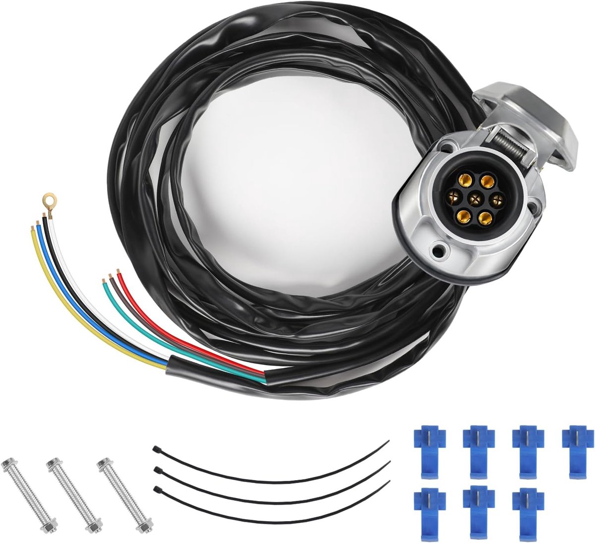 SnelShoppen - 7-Pin Trailer Stekker met 2 m Kabel, Waterdichte Aluminium Behuizing voor Trailer, Truck, Caravan - Hoogwaardige Kwaliteit