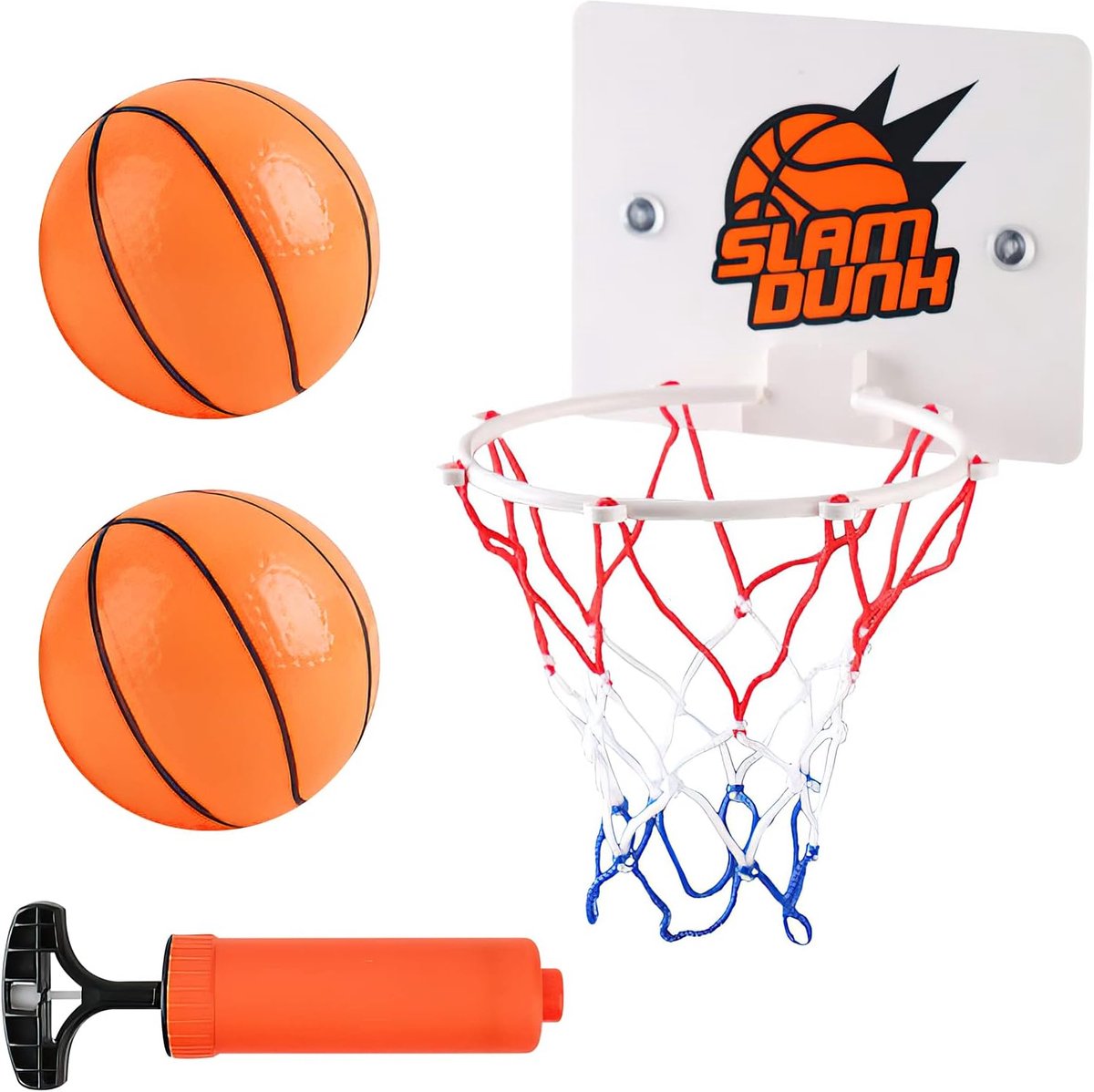 SnelShoppen - Mini Basketball Basket Set voor Kinderen - Indoor Basketball Hoop met Suction Cup, 16.3 x 12 cm, Inclusief 2 Basketballs en Pomp, Perfec
