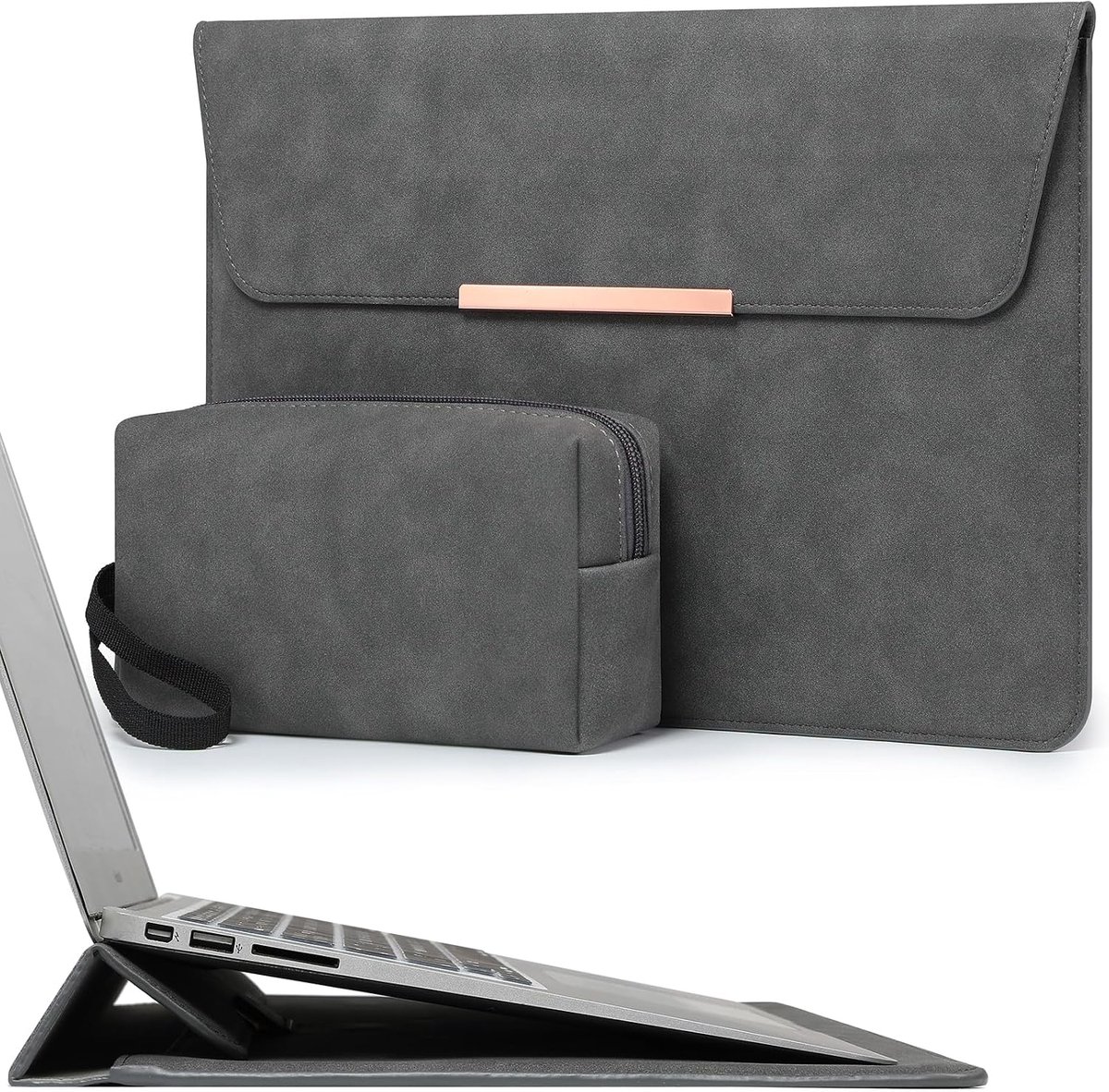 SnelShoppen - Laptop Sleeve Bag voor 13.3-14 Inch Laptops met Stand voor MacBook Pro/Air, Surface Laptop, HP Spectre, Ruimte Grijs (Smiley)