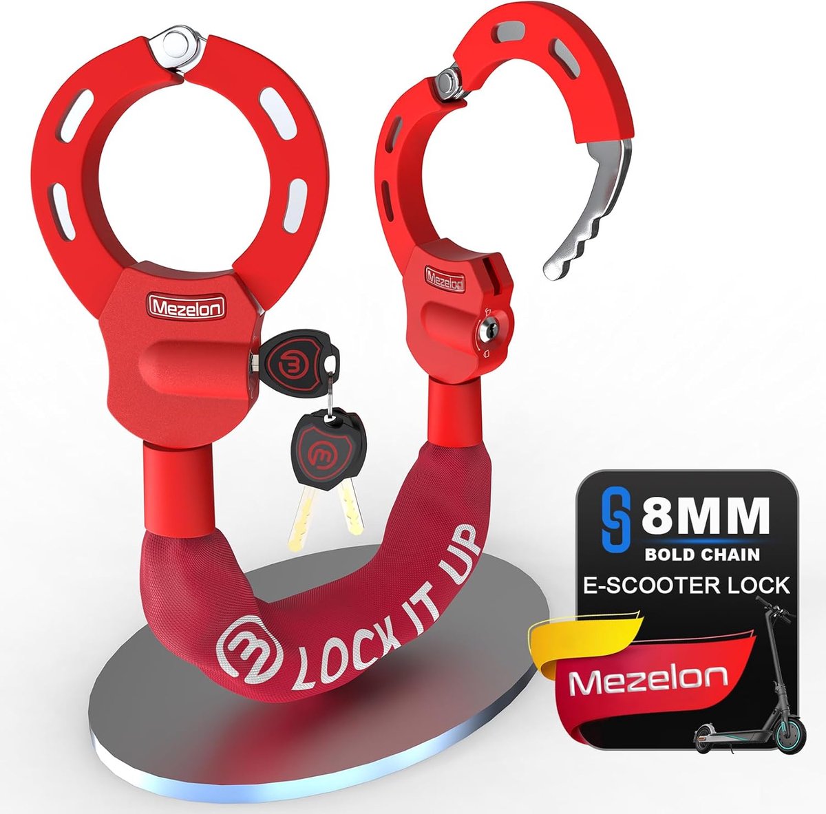 SnelShoppen - Mezelon Elektrische Scooter Slot - 8mm Kettingslot Fietsvergrendeling - Zware Anti-Diefstal Beveiliging - Inclusief 3 Sleutels voor E-Bi