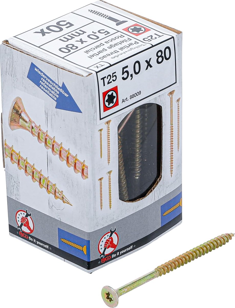 SnelShoppen - Multiscrews T-profile (Torx) T25 - 5 x 80 mm - 50 Stuks - Universeel voor Hout, Plastic en Beton - Ideaal voor Klussen en Verbouwingen
