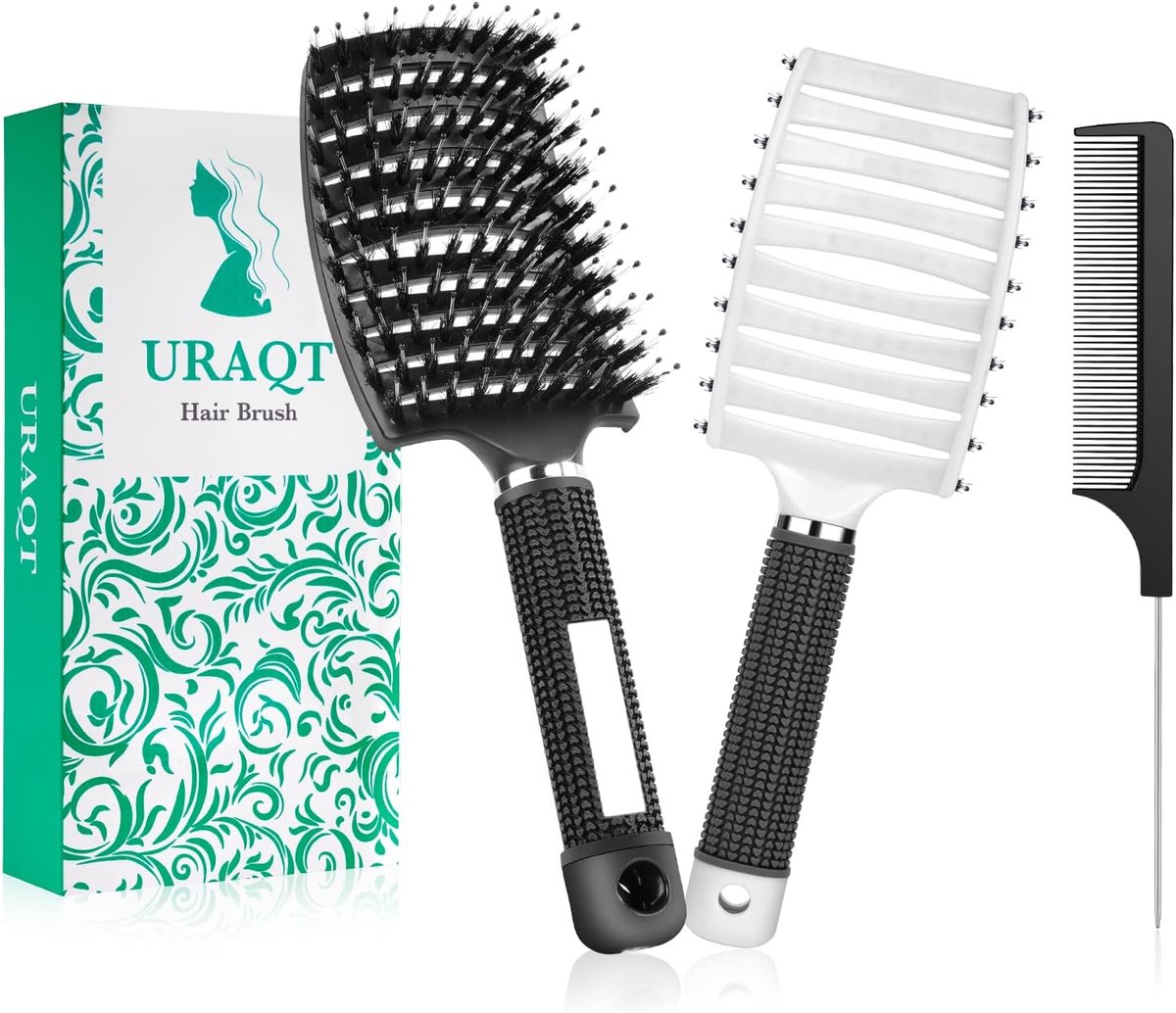 SnelShoppen - Haarborstel Set 2 Stuks - Natuurlijke Varkensharen Paddle Borstels voor Mannen en Vrouwen - Zachte Massagestijl voor Lang, Dik, Krullend