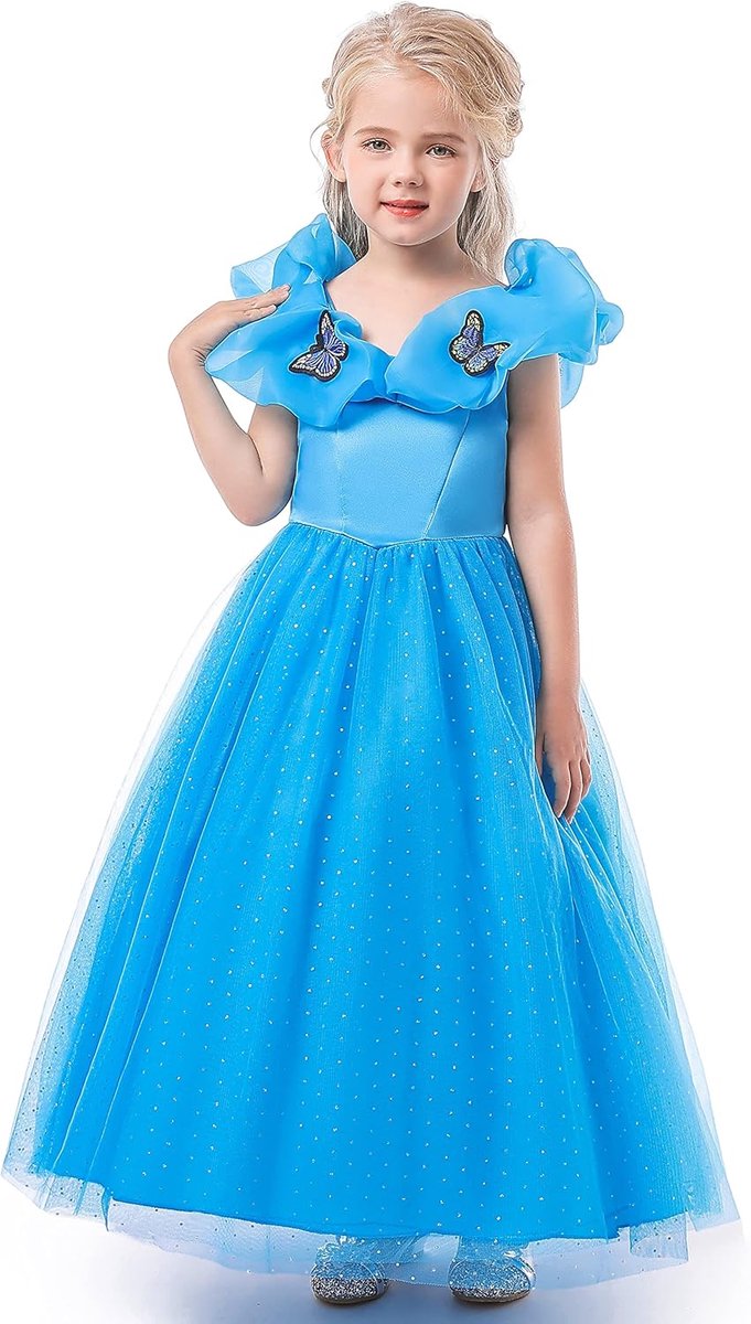 SnelShoppen - Meisjes Snow Queen Prinses Kostuum Feestoutfit Cosplay Kleding 5-6 Jaar - Polyester Fancy Dress voor Feesten, Dans en Speciale Gelegenhe