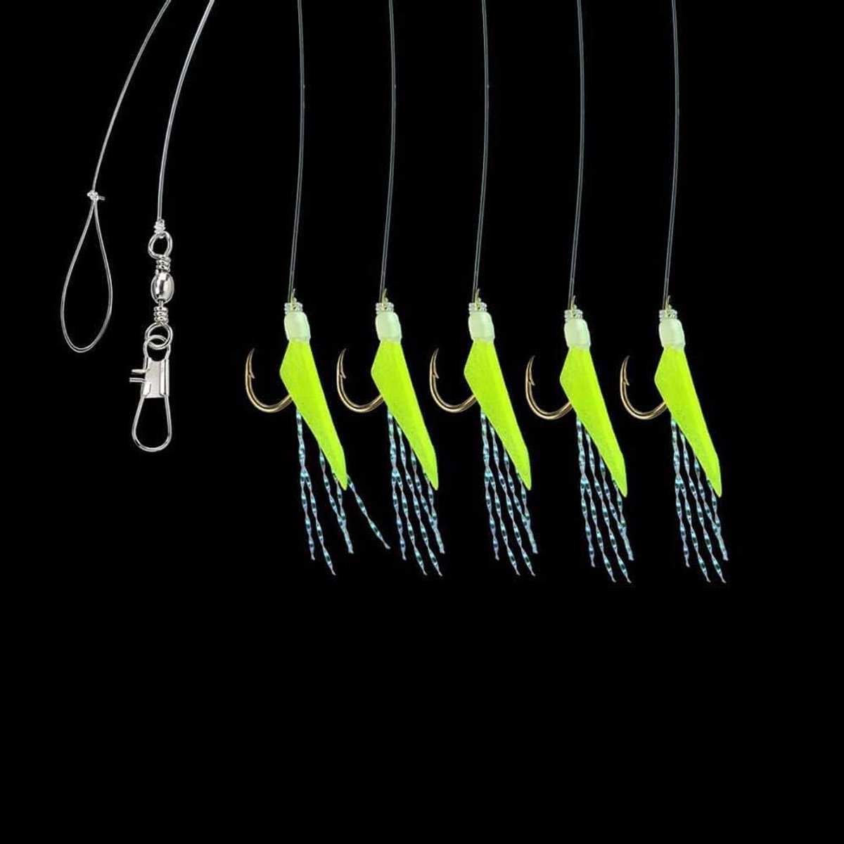 SnelShoppen - Dega Herring Front Pocket 5-arm Neon Geel - Visspecialiteit, Real Fish Skin, 145cm, Haakmaat 7, Perfect voor Vissen, Buitenactiviteiten,
