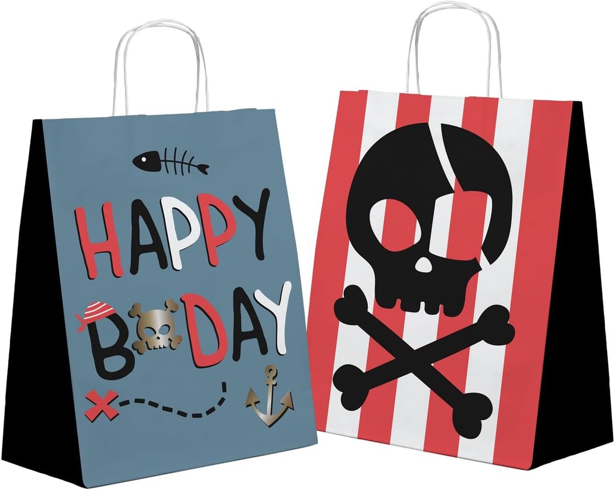 SnelShoppen - Piraten Decoratie voor Kinderen - 6 Cadeautassen 20 x 27 cm - Perfect voor Piratenfeestjes, Verjaardagen, Unisex, Meisjes en Jongens