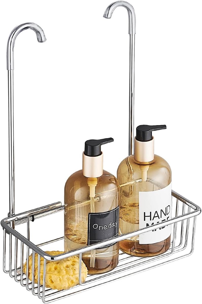 SnelShoppen - RVS Douche Plank voor Hangend Gebruik, Douche Rek Zonder Boren, Shampoo Houder voor Mengkraan, 25x35x13 cm, Zilver, Ruimtebesparend