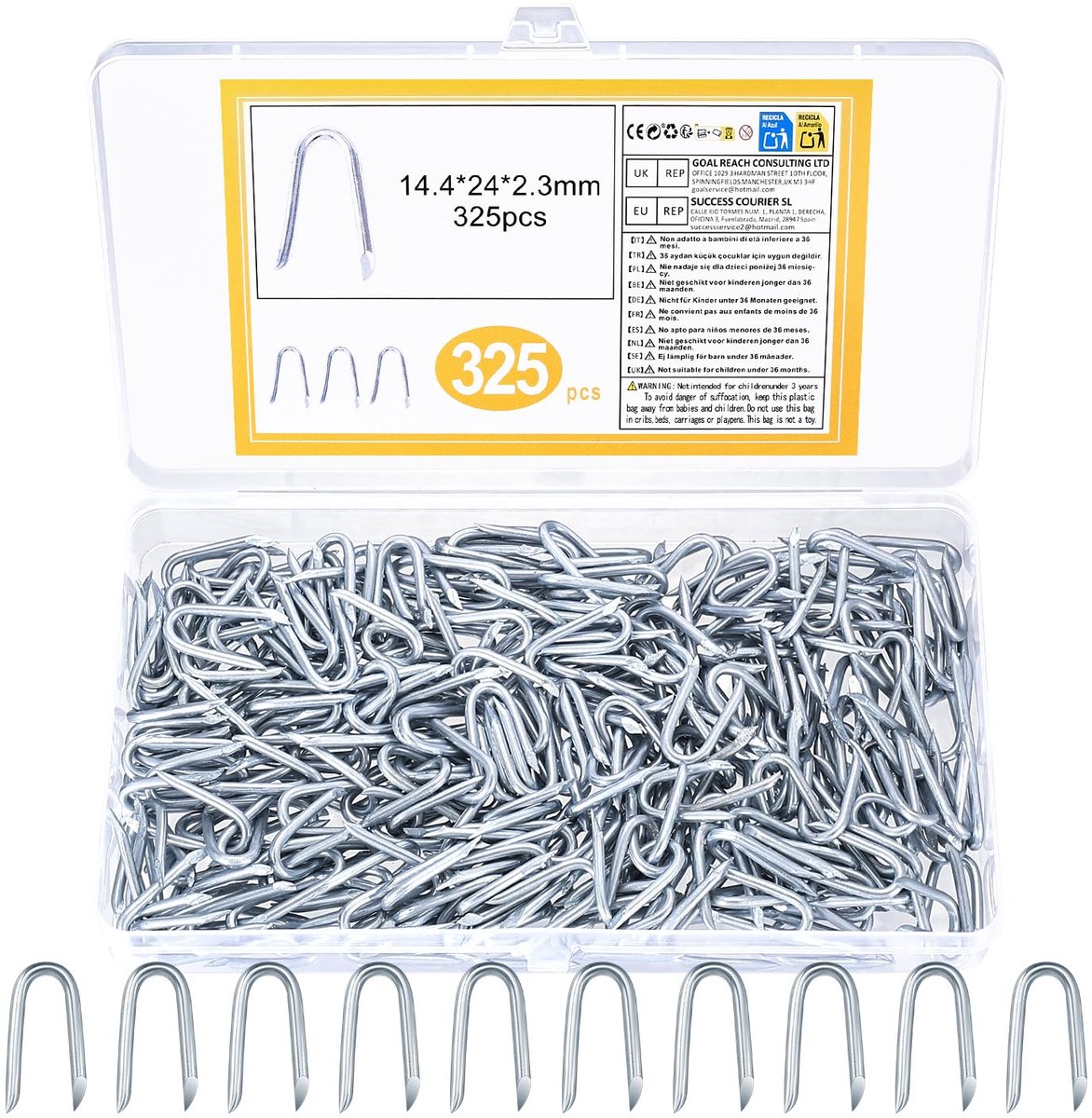 SnelShoppen - 325 Pcs U Nails voor Fencing Staples U Vormige Tuin Nagels, Gegalvaniseerd Staal voor Hekken, Tuinhek Clips voor Hout, Gaas, Kippen Gaas