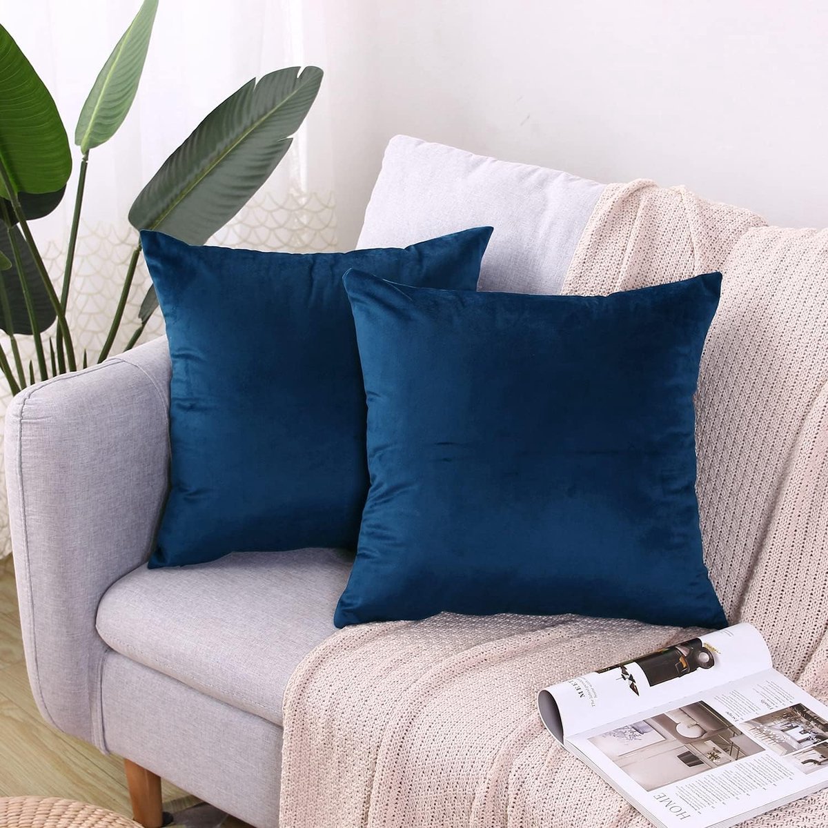 SnelShoppen - Set van 2 Zachte Velvet Kussenslopen 50x50cm, Dubbelzijdig Te Gebruiken, Navy Blauw, Perfect voor Bank, Slaapkamer, Feest, en Tuin