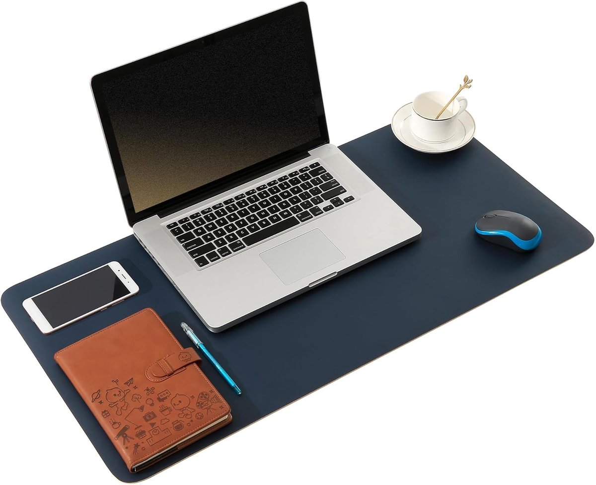 SnelShoppen - Laptop Pad Desk Mat Dubbelzijdig Leer Computer Pad Ultra Dun Groot Waterproof Muismat Bureau Schrijfmat voor Kantoor Thuis Decor (Blauw