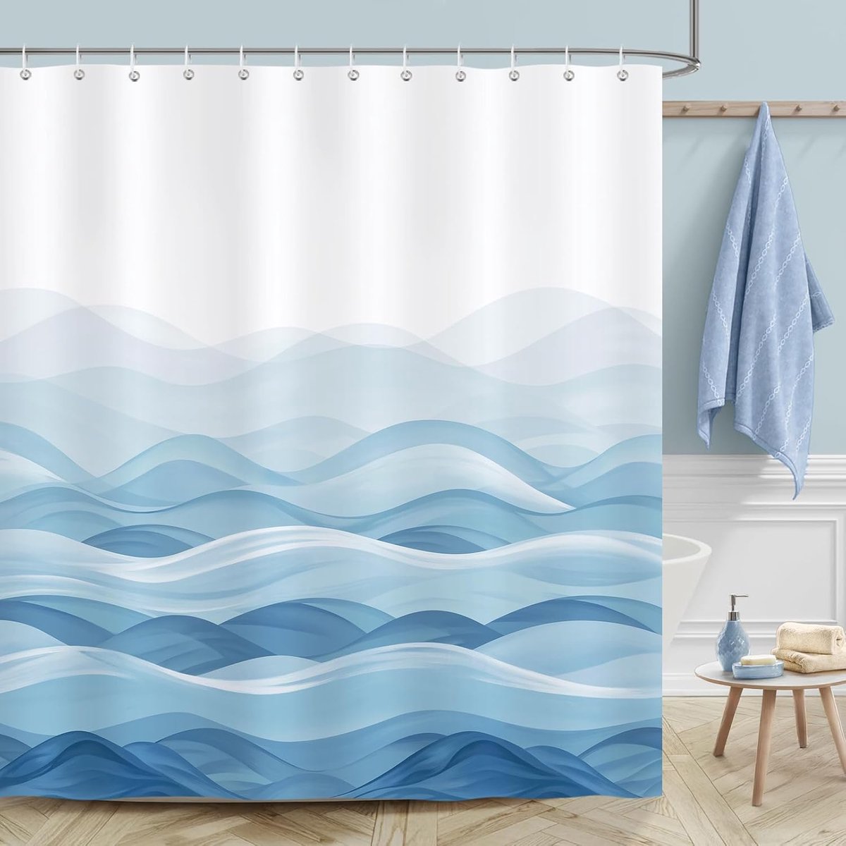 SnelShoppen - Blauwe Oceaan Golf Douchegordijn 180x180cm - Waterdicht Milieu- en Schimmelbestendig Polyester - 12 Haakjes - Perfect voor Badkamer, Str