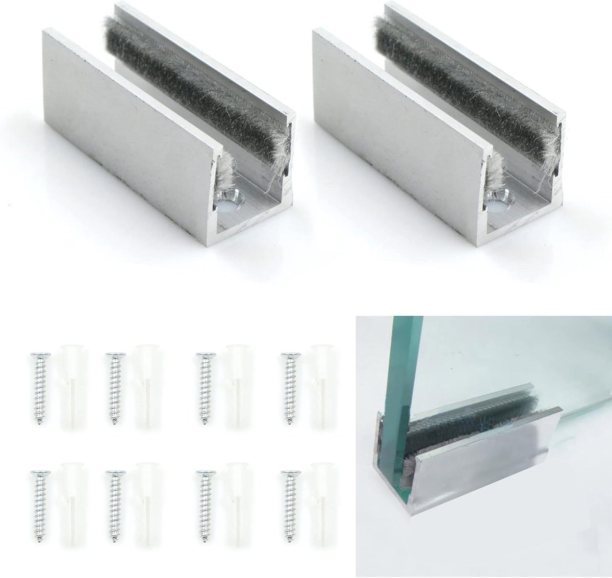 SnelShoppen - 2 Stuks Glass Sliding Door Vloergids Glazen Klem Aluminium Legger Glazen Deursysteem Accessoires voor Glazen Deuren 15-20 mm