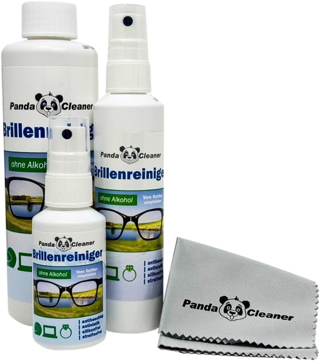 SnelShoppen - PANDACLEANER Set 400 ml Glasreiniger Spray 50 ml to Go + 100 ml voor Thuis + 250 ml Alcoholvrij Anti-Fog zonder Strepen - Geschikt voor