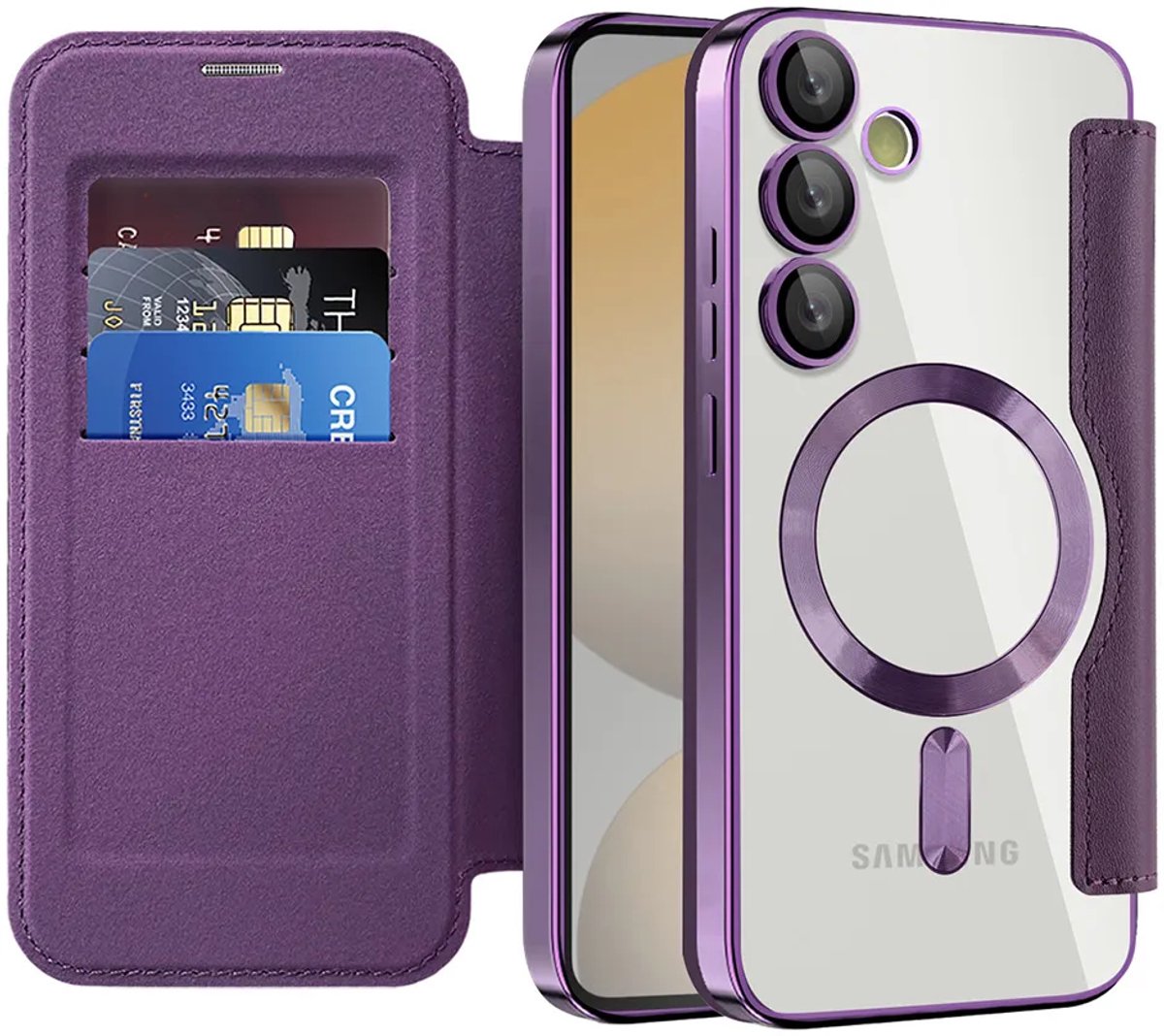 Hoesje geschikt voor Samsung Galaxy S24 FE - Techsuit SmartMag Book Wallet Case - Geschikt voor MagSafe - Paars