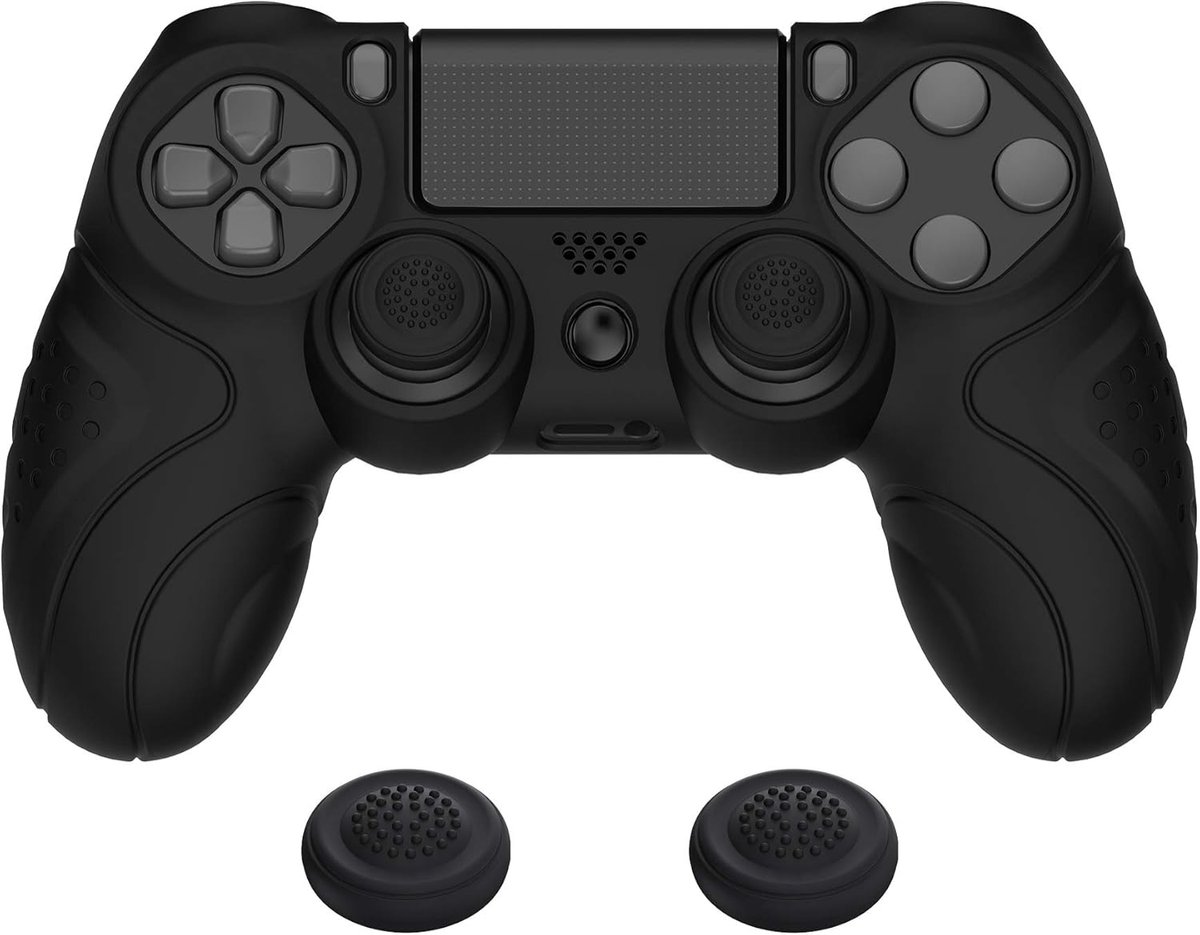 SnelShoppen - Non-slip Silicone Beschermhoes voor PS4 Slim/Pro Controller - Ergonomische Zachte Grip Skin Cover met Zwarte Joystick Caps - Guardian Ed