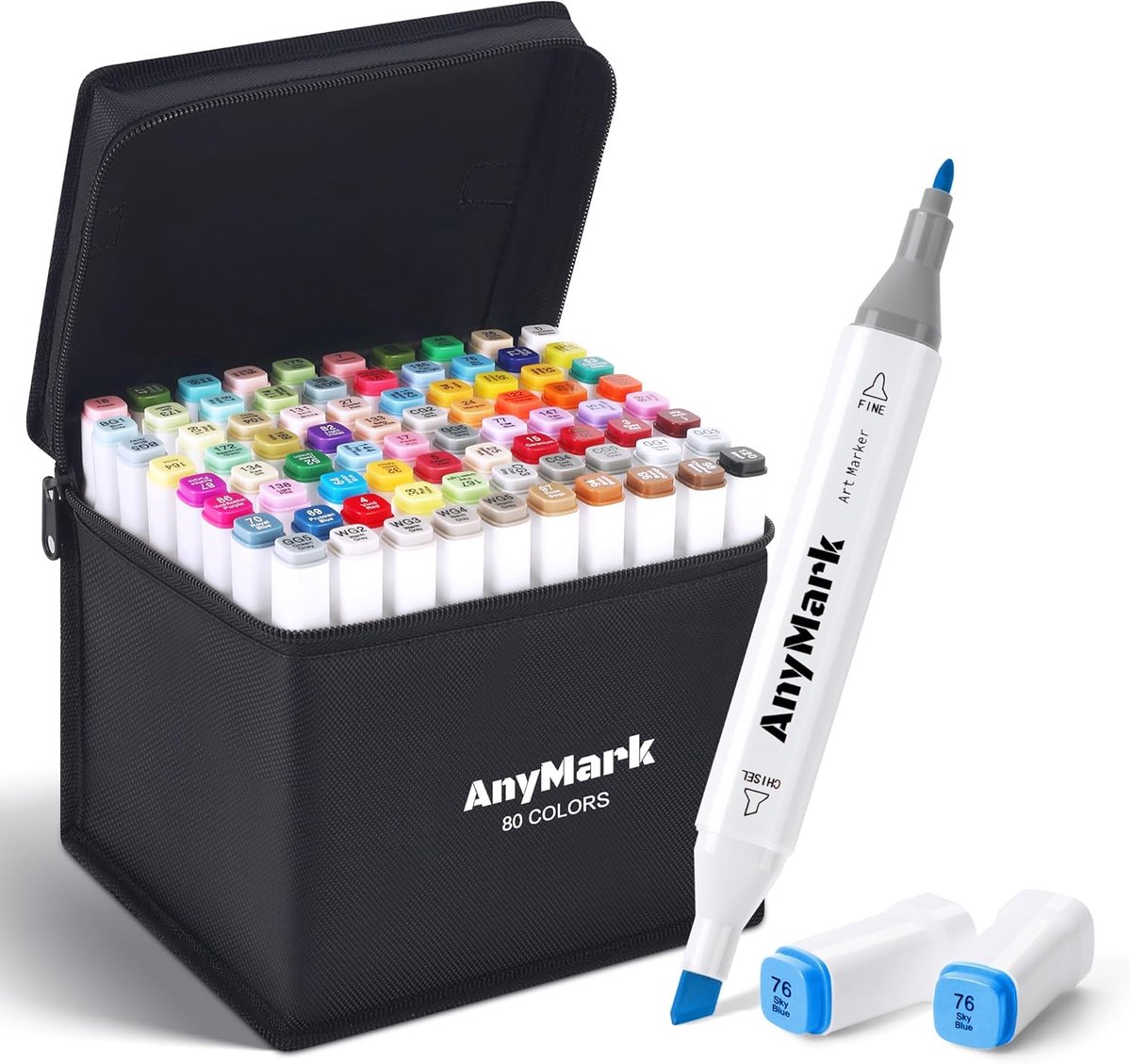 SnelShoppen - 80 Kleuren Alcohol Markers, Dubbele Punt, Alcoholgebaseerde Twin Markers voor Tekeningen en Kleurenschetsen, Wit Marker Sleeve