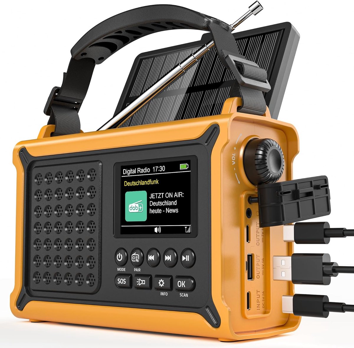 SnelShoppen - Noodradio met Handslinger, DAB+/FM, 12000 mAh Batterij, 8500 mm² Zonnepaneel, Bluetooth 5.0, Zaklamp en Powerbank voor Camping en Noodge
