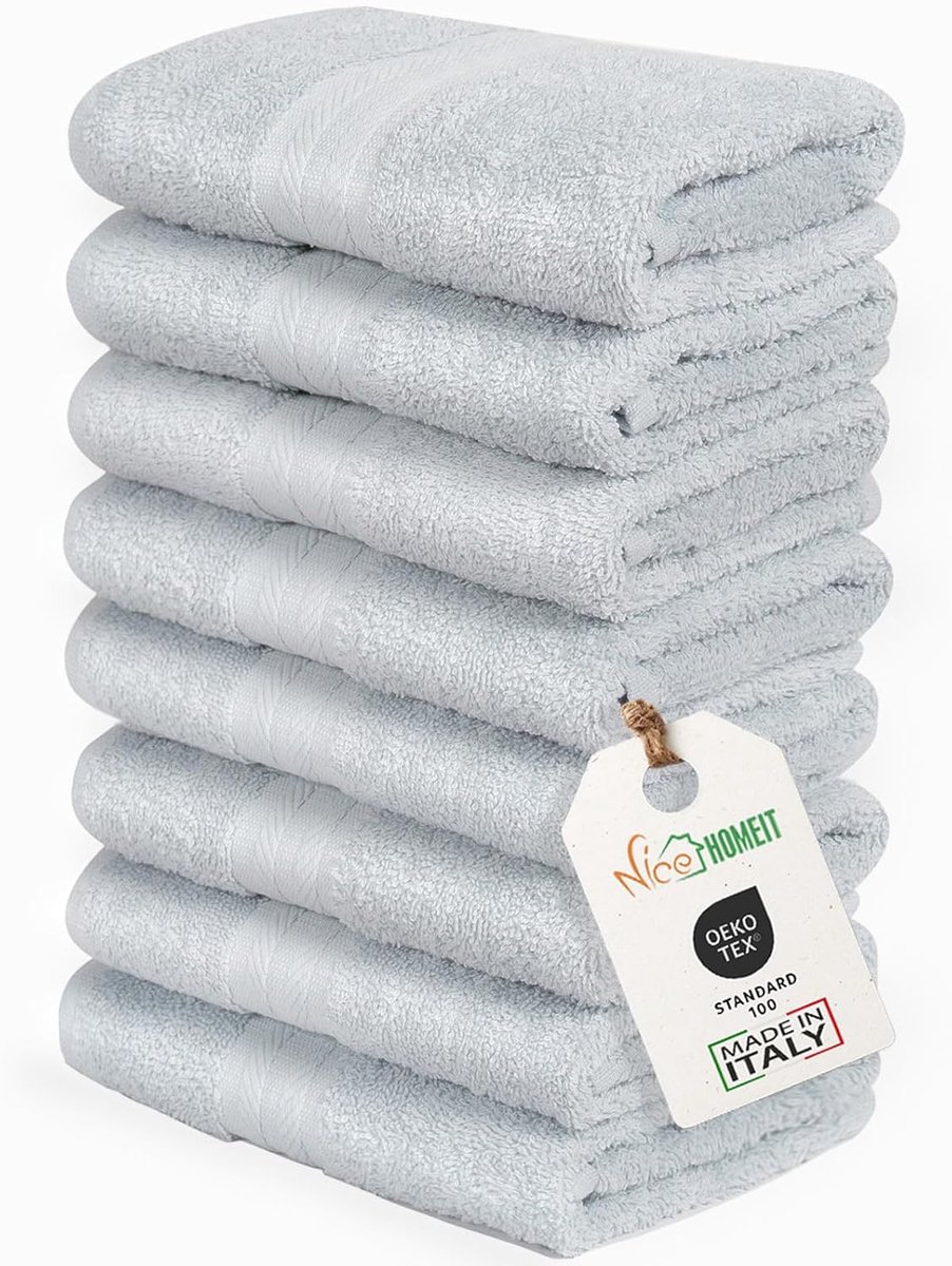 SnelShoppen - Set van 8 Zachte Katoenen Handdoeken voor Gezicht en Gast, 35x55 cm, 100% Ring-Spun Katoen, Grijs, Ideaal voor Badkamer, Keuken, Gym, Ba