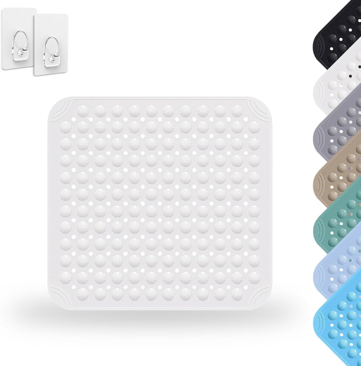 SnelShoppen - Antislip Douchemats 48 x 48 cm met Zuignappen, Machinewasbaar, Vierkant Wit voor Ouderen, Zwangere Vrouwen en Kinderen - Veilig en Comfo