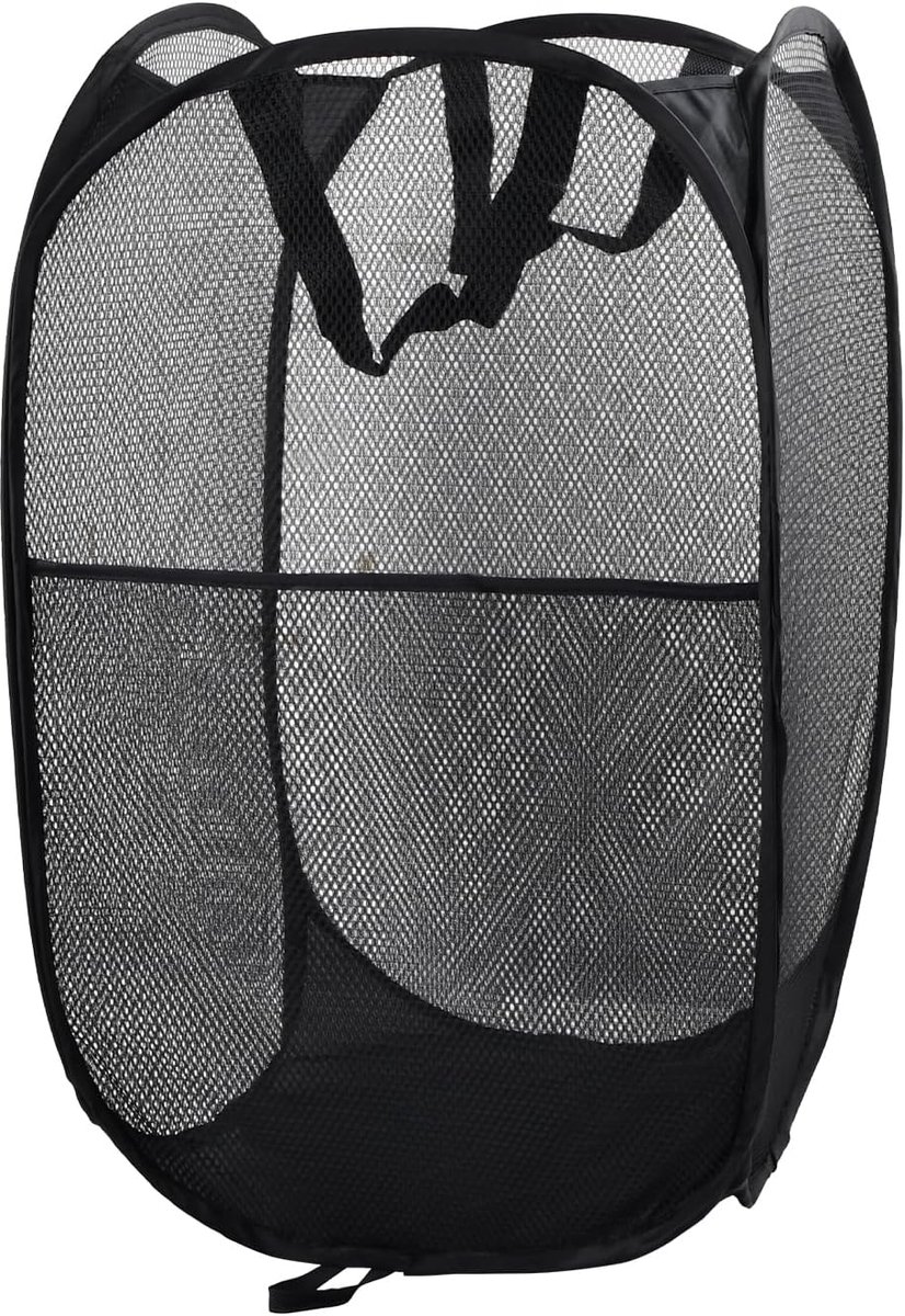 SnelShoppen - Vouwbare Wasmand met Zijvak, Vouwbare Netwasmand voor Vuile Kleding, Handvatten, 36x36x58cm, Zwart, Voor Thuis, Speelgoed, Kleding
