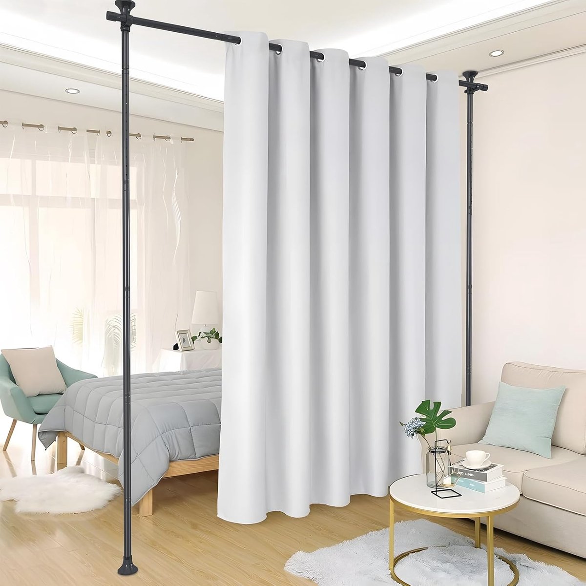 SnelShoppen - Room Divider Paravent Frame - Verstelbare Gordijnroede 178 cm x 317 cm - Flexibel en Geschikt voor Woonkamer, Slaapkamer en Meer