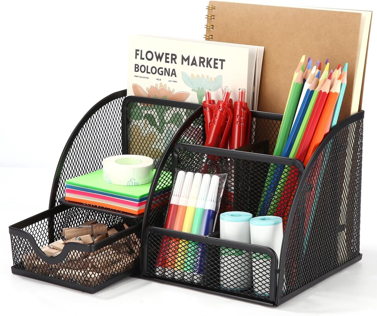 SnelShoppen - Zawaer Bureau Organizer - Mesh Metaal - Desk Accessories - Pennenhouder, Paperclips, Notities - Ruimtebesparend voor Thuis, Kantoor, Sch