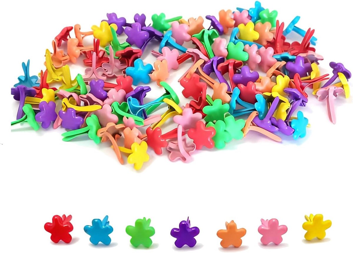 SnelShoppen - 100 Stuks Mini Kleurige Bloem Braid Clips - Metaal Scrapbooking Kantoorbenodigdheden Creatief DIY Knutselen